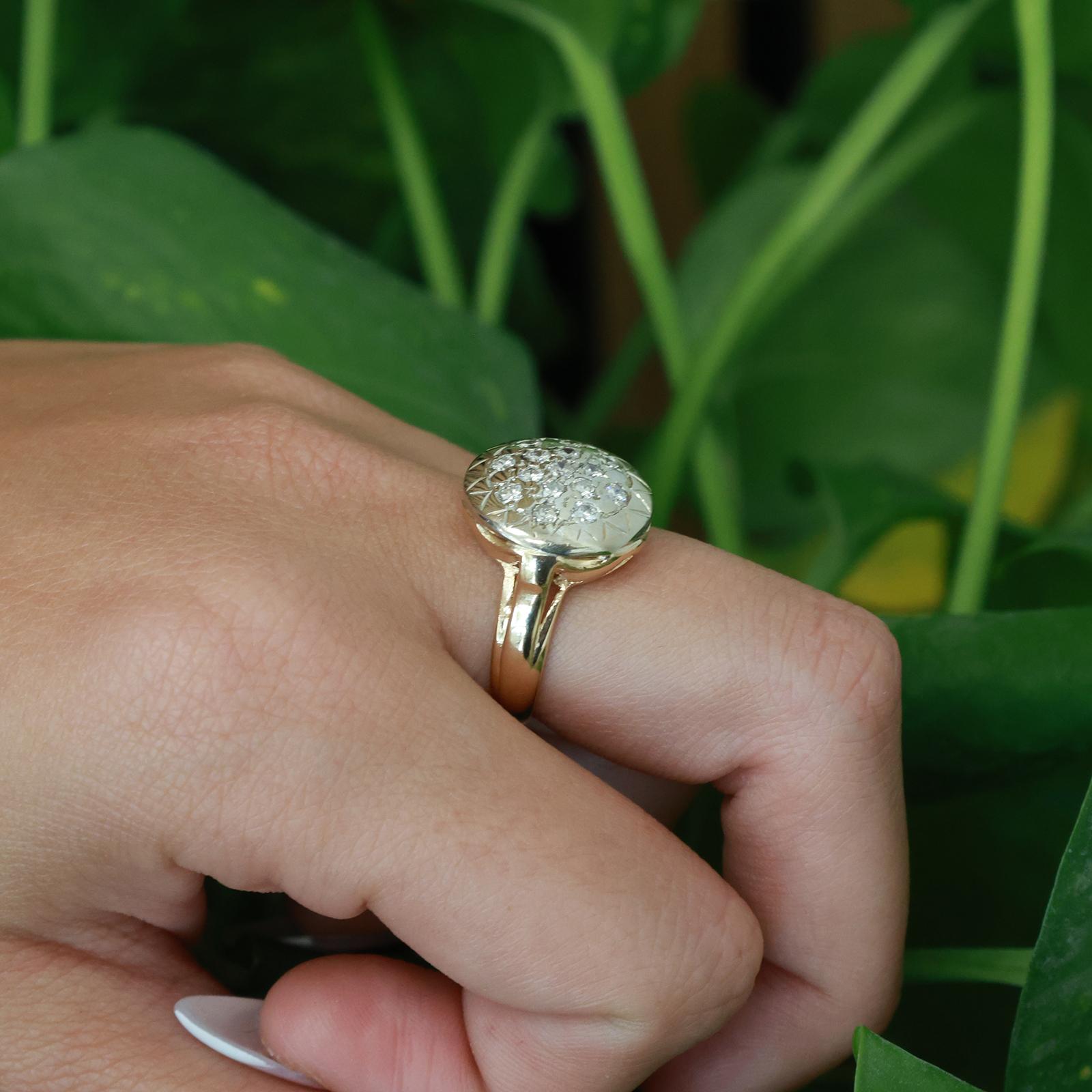 Estate 14K Two-Tone Gold Diamond Cluster Starburst Dome Ring 0.50ctw Size 5.25
