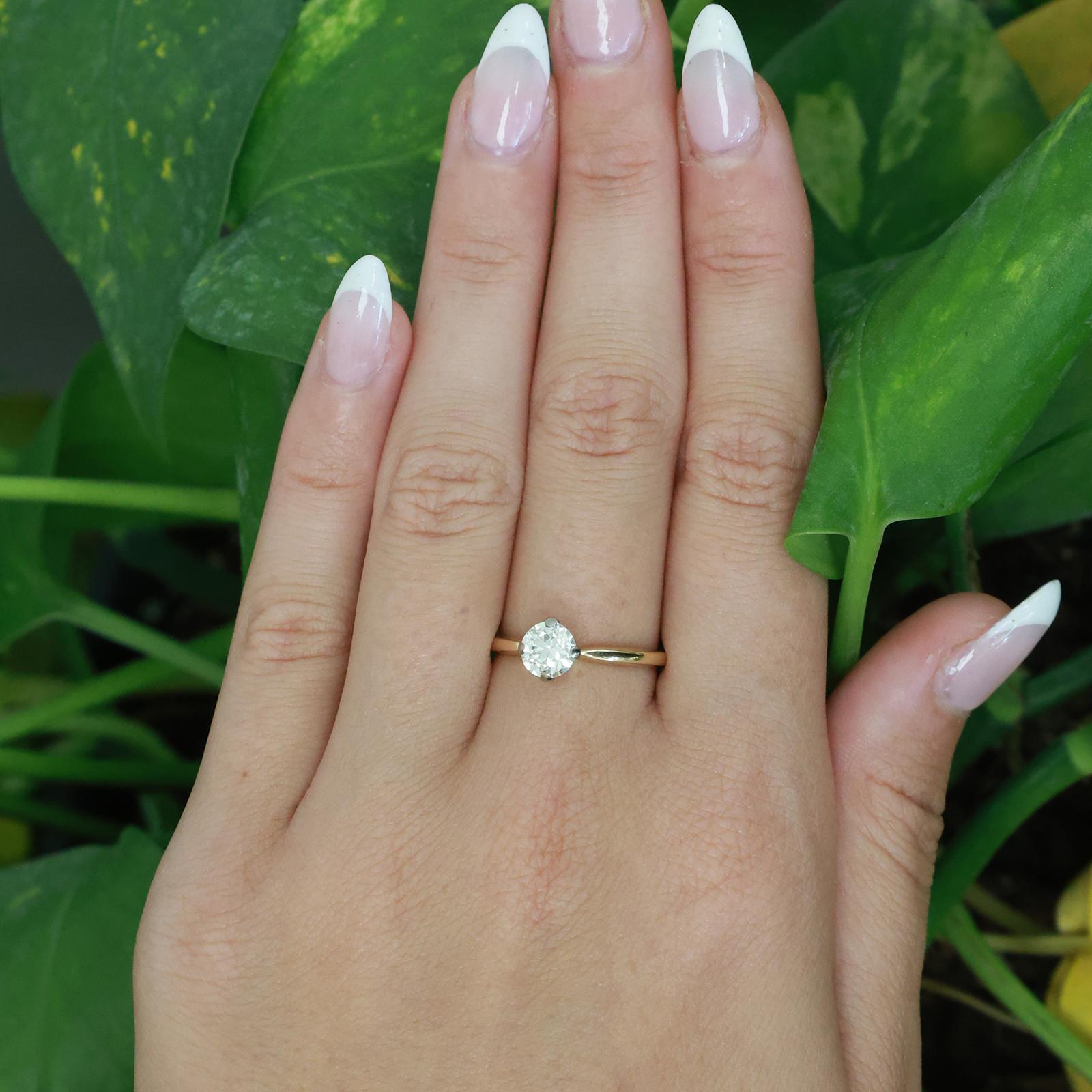 0.63CT Diamond Solitaire Ring 14K Two Tone Gold H-I VS2 Engagement Size 5