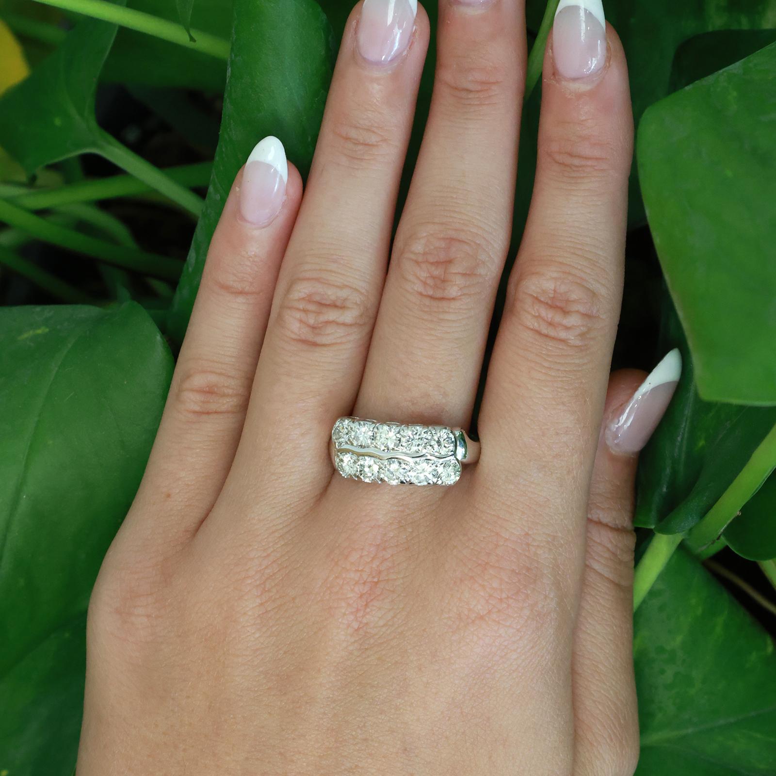 2-Row Diamond Band Ring White Gold 1.75CTW Round Diamonds Size 9 Vintage