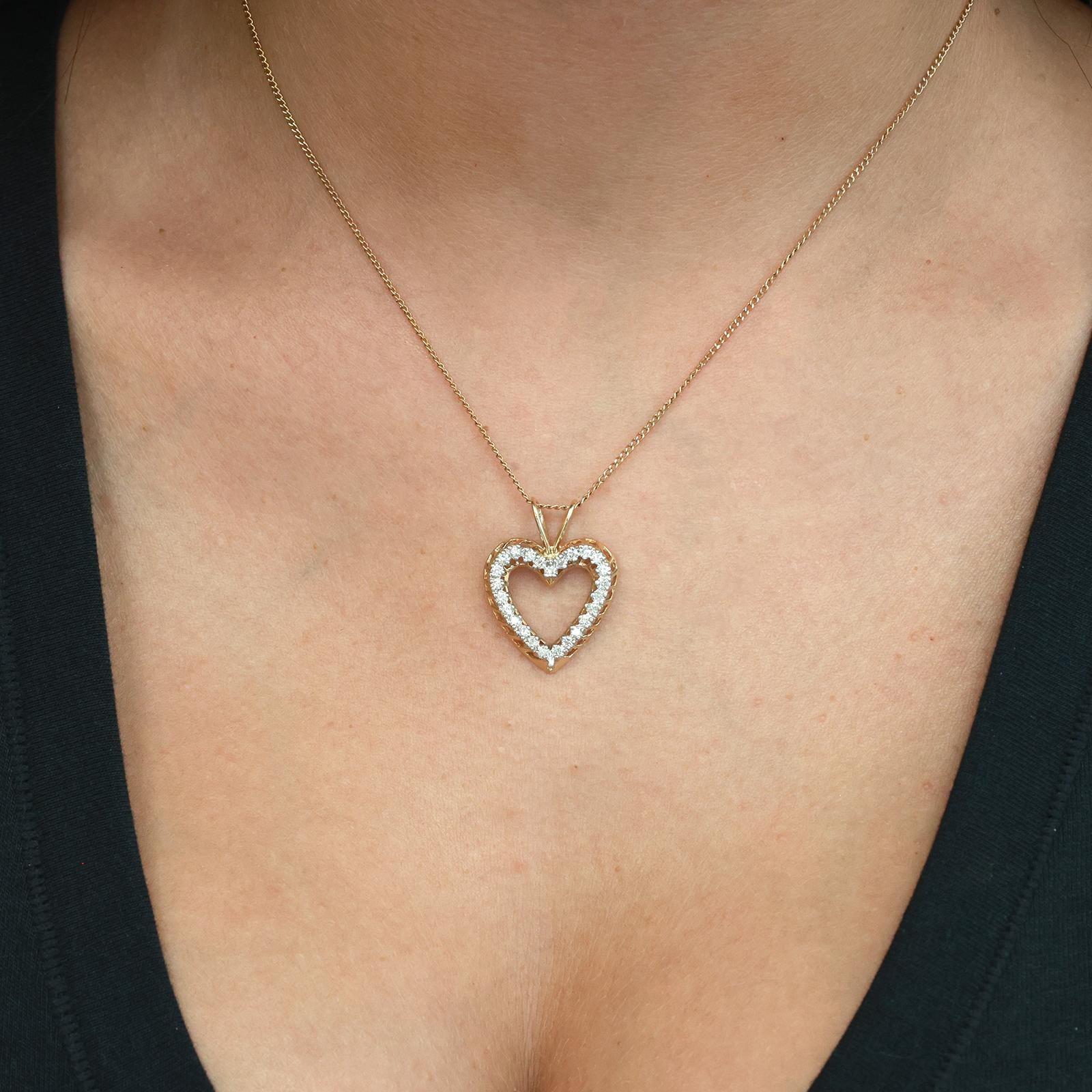 14K Two Tone Gold 0.50CTW Diamond Open Heart Pendant Estate