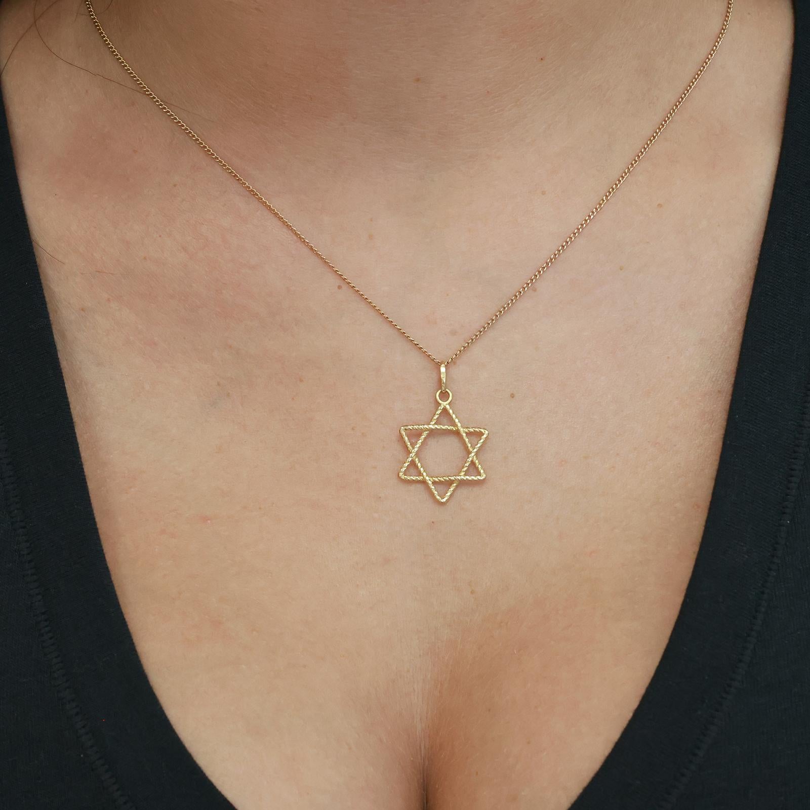 18K Yellow Gold Star of David Pendant Twisted Rope Design 750 Estate Charm