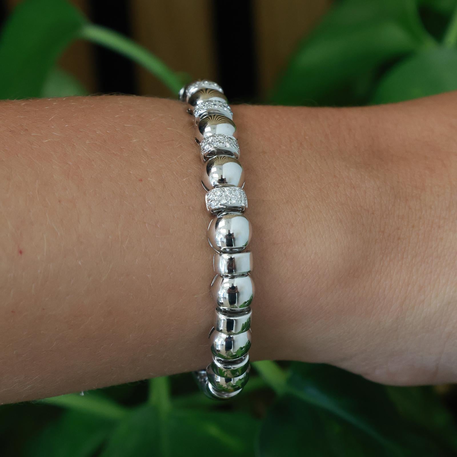 18K White Gold Diamond Bangle Bracelet Open Cuff Natural Round Diamonds Estate