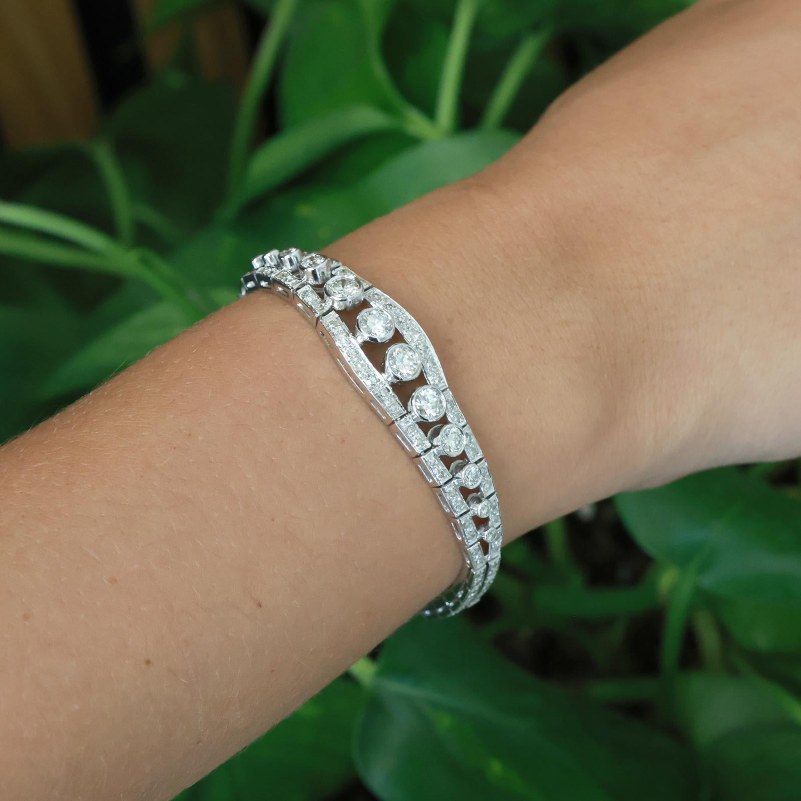 Estate White Gold 2.75ct Natural Diamond Bezel Link Bracelet G-H SI Vintage 6"