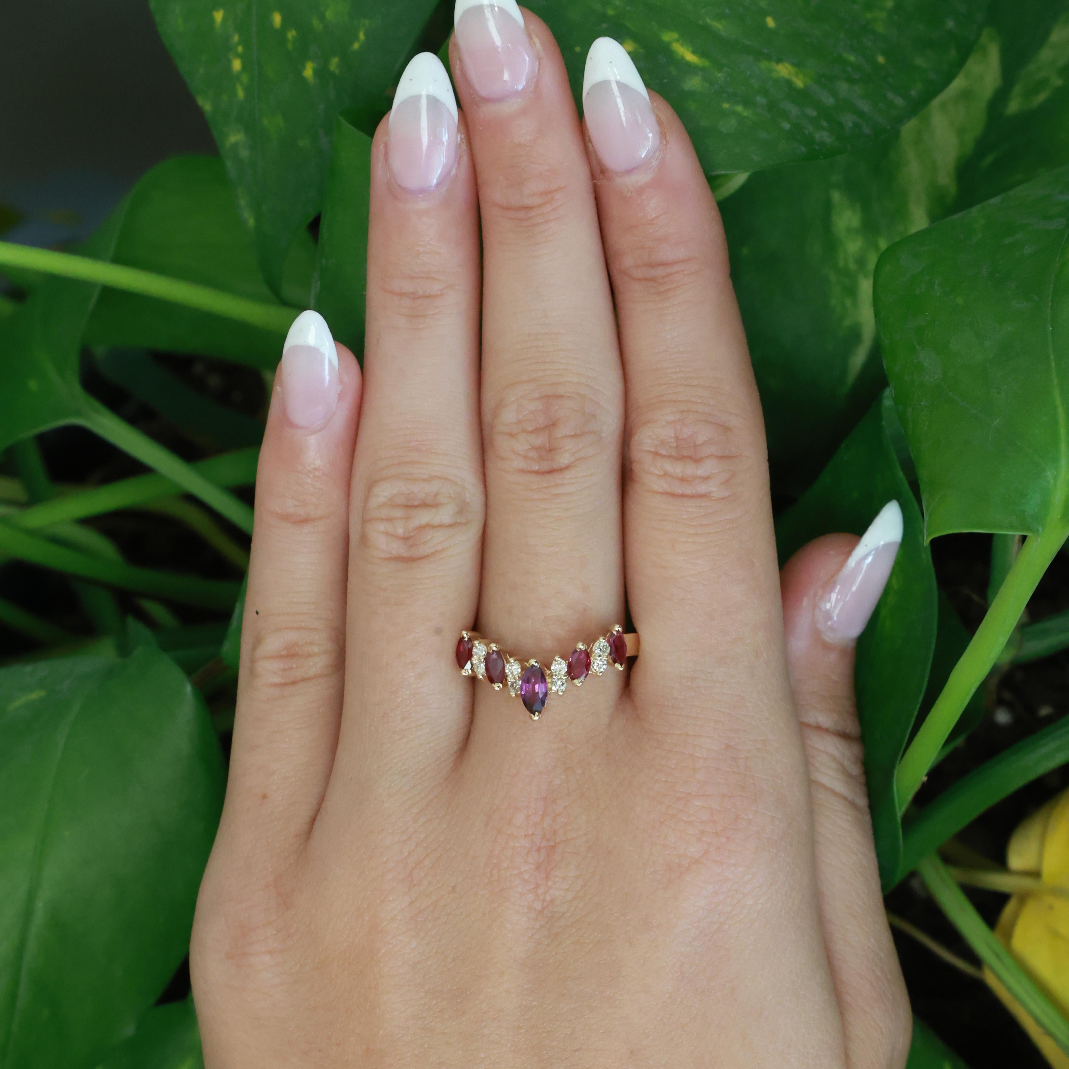 14K Gold Ruby Diamond Ring Marquise Cut Ruby Band 0.69CTW Estate Size 7.5