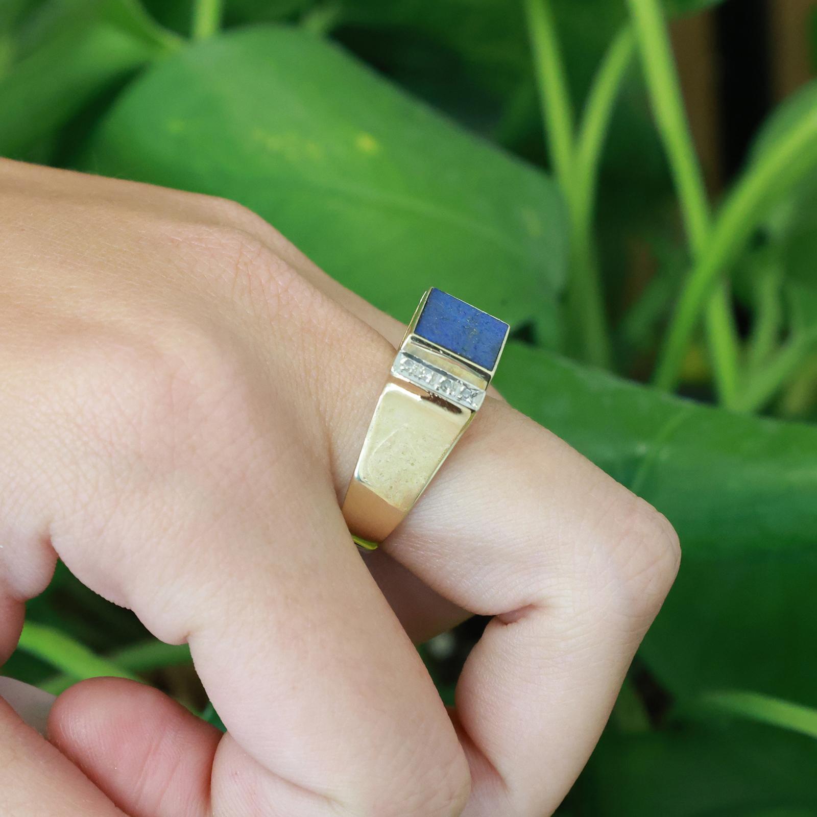 Lapis Lazuli Diamond Band Ring 14K Yellow Gold Size 7 Unisex Estate