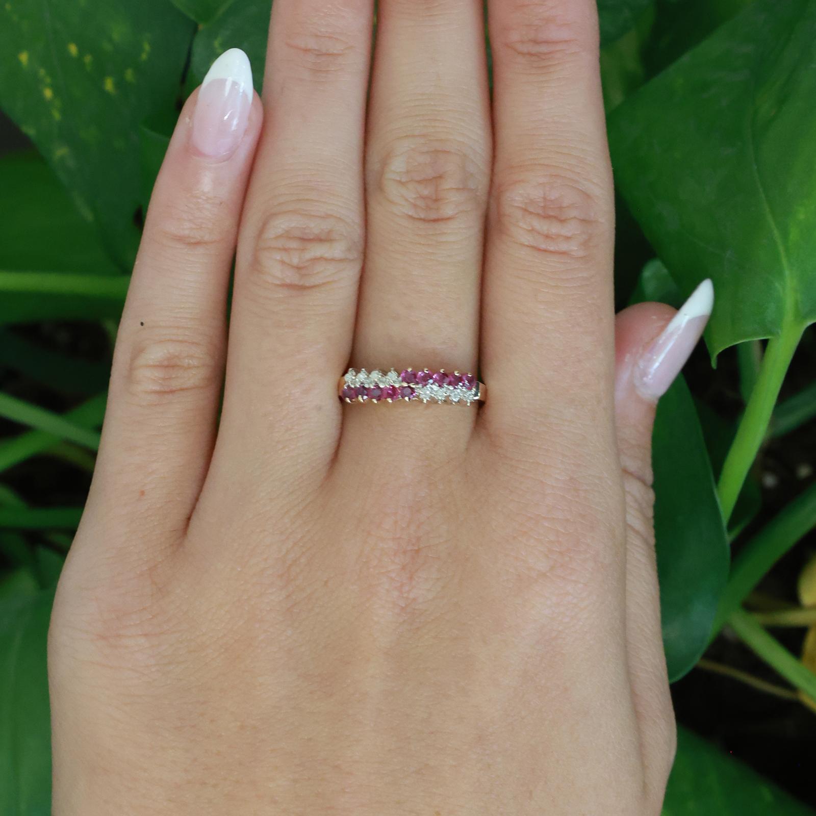 Ruby Diamond 2-Row Dome Ring 10K Yellow Gold 0.25 CTW Size 6.75