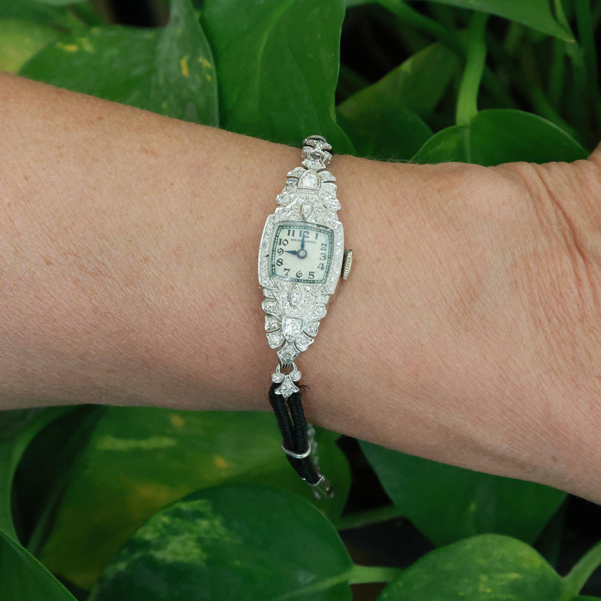 Vintage Hamilton Art Deco Platinum Diamond Ladies Watch Manual Wind 1940s
