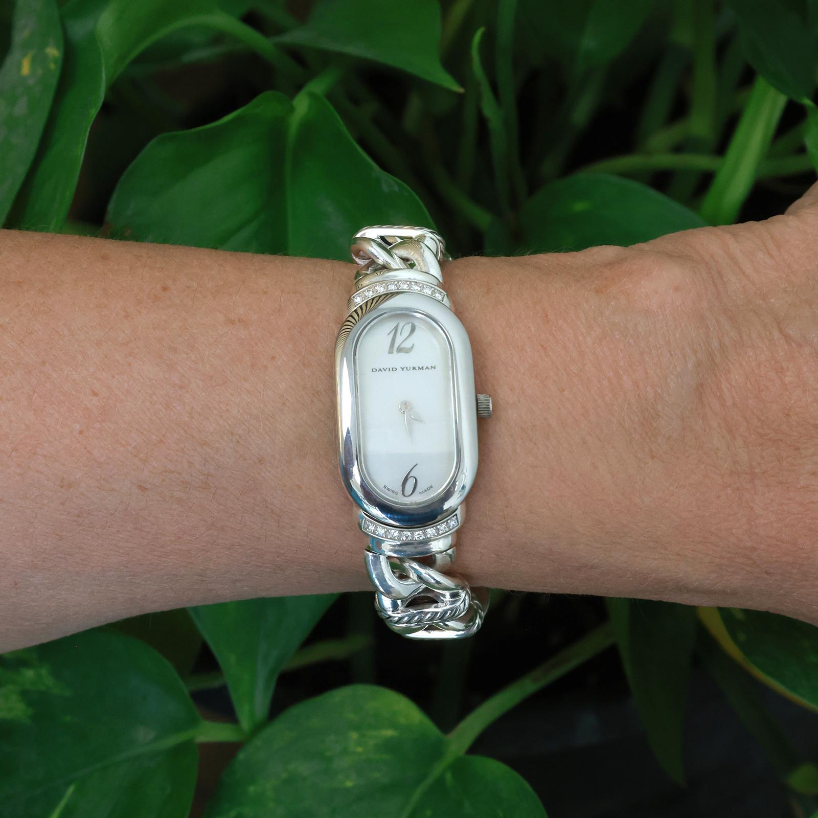 David Yurman Madison Cable Link Watch Sterling Silver Diamond MOP Quartz 6.5"
