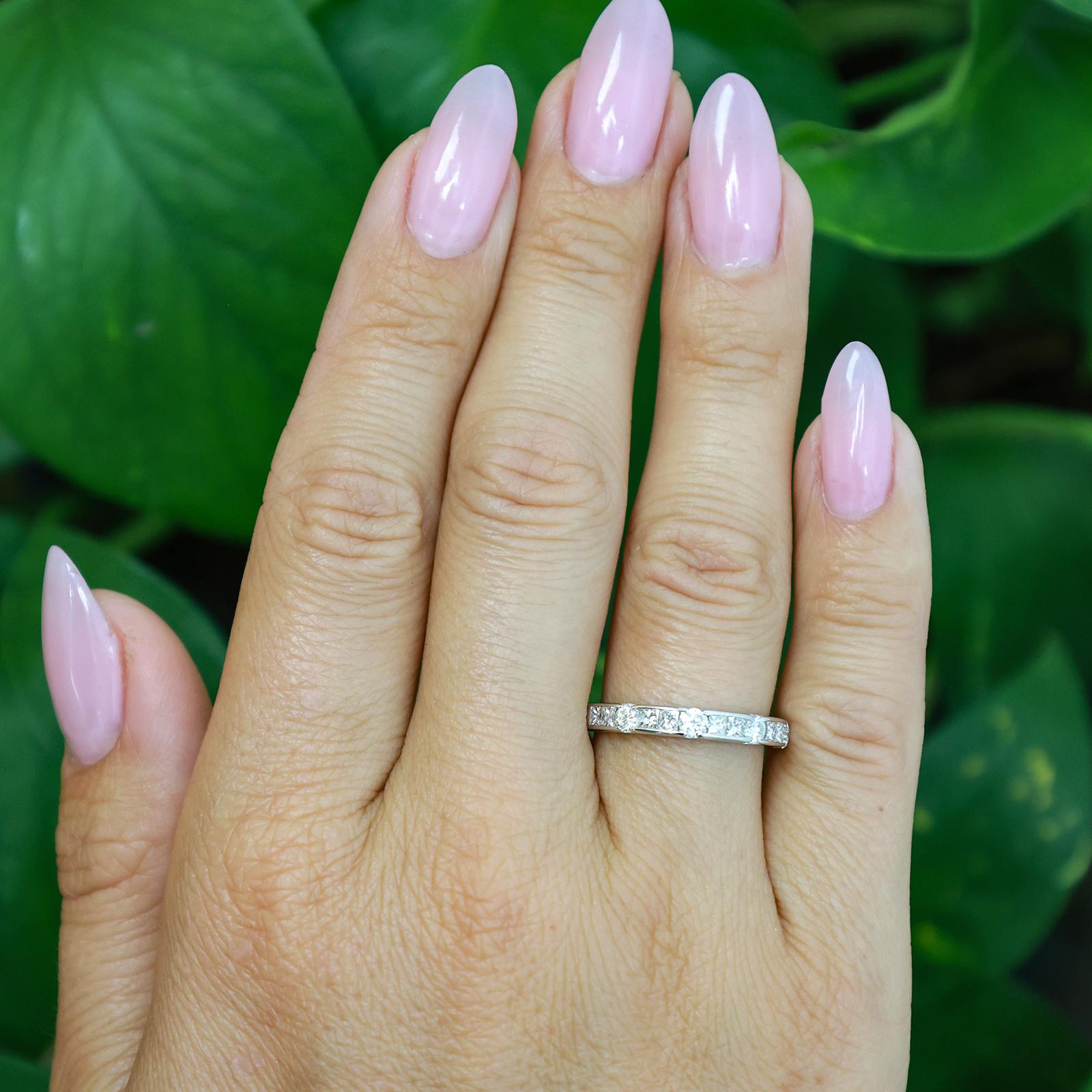 NINA RICCI 18K White Gold 1.00CTW Round Princess Diamond Eternity Band Ring 7