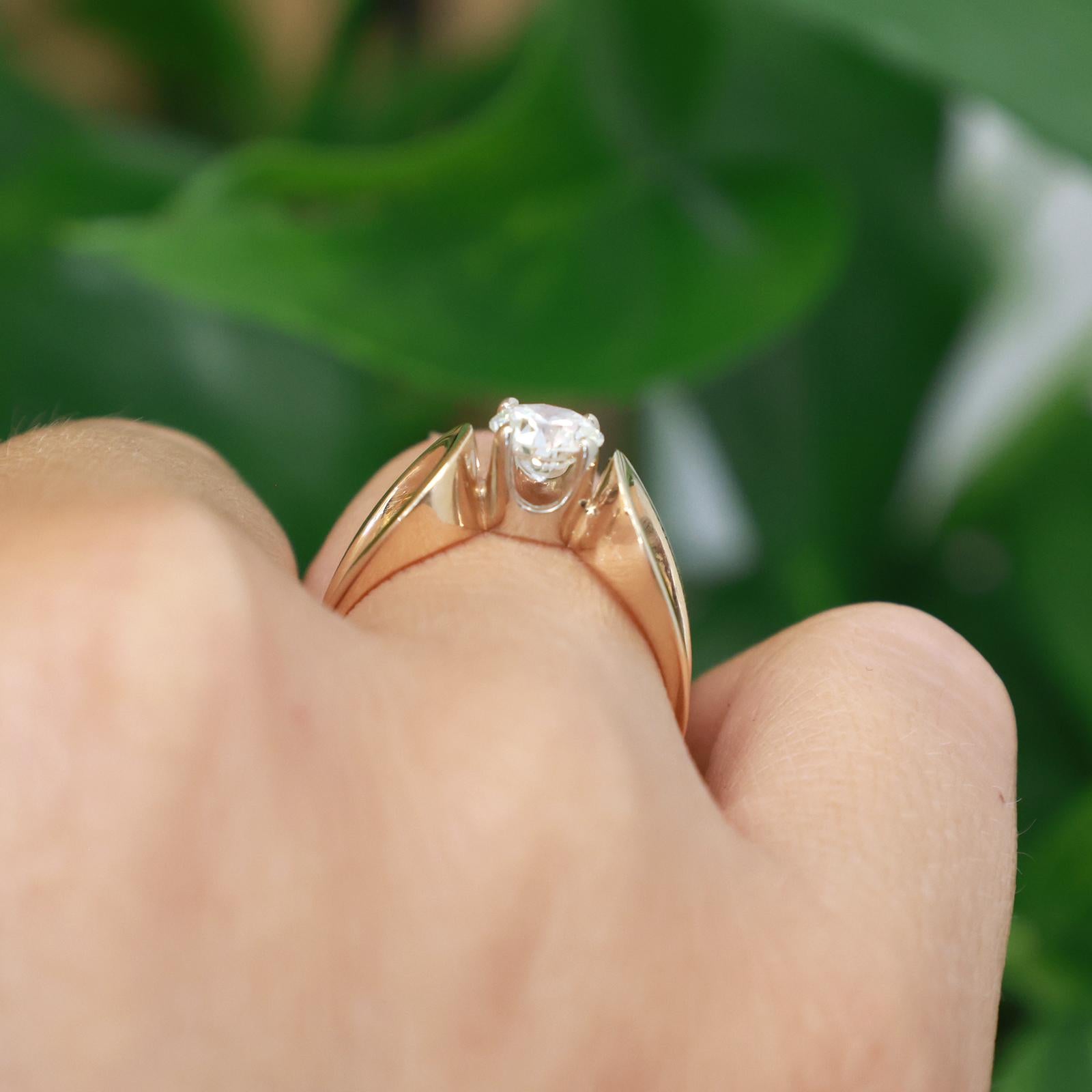 14K Two-Tone Gold 0.65ct Solitaire Diamond Engagement Ring Size 6