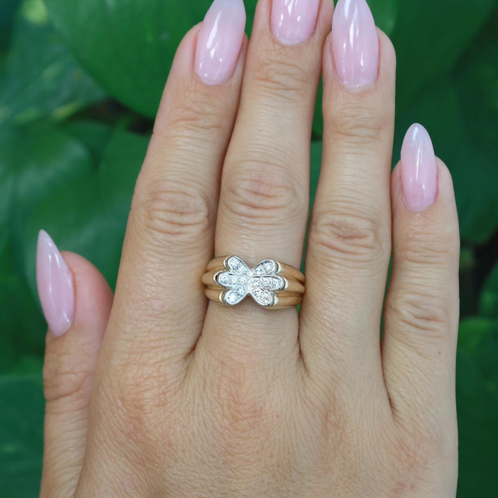 Yellow Gold 0.40CTW Diamond Flower Cluster Ring Size 7.25 Estate