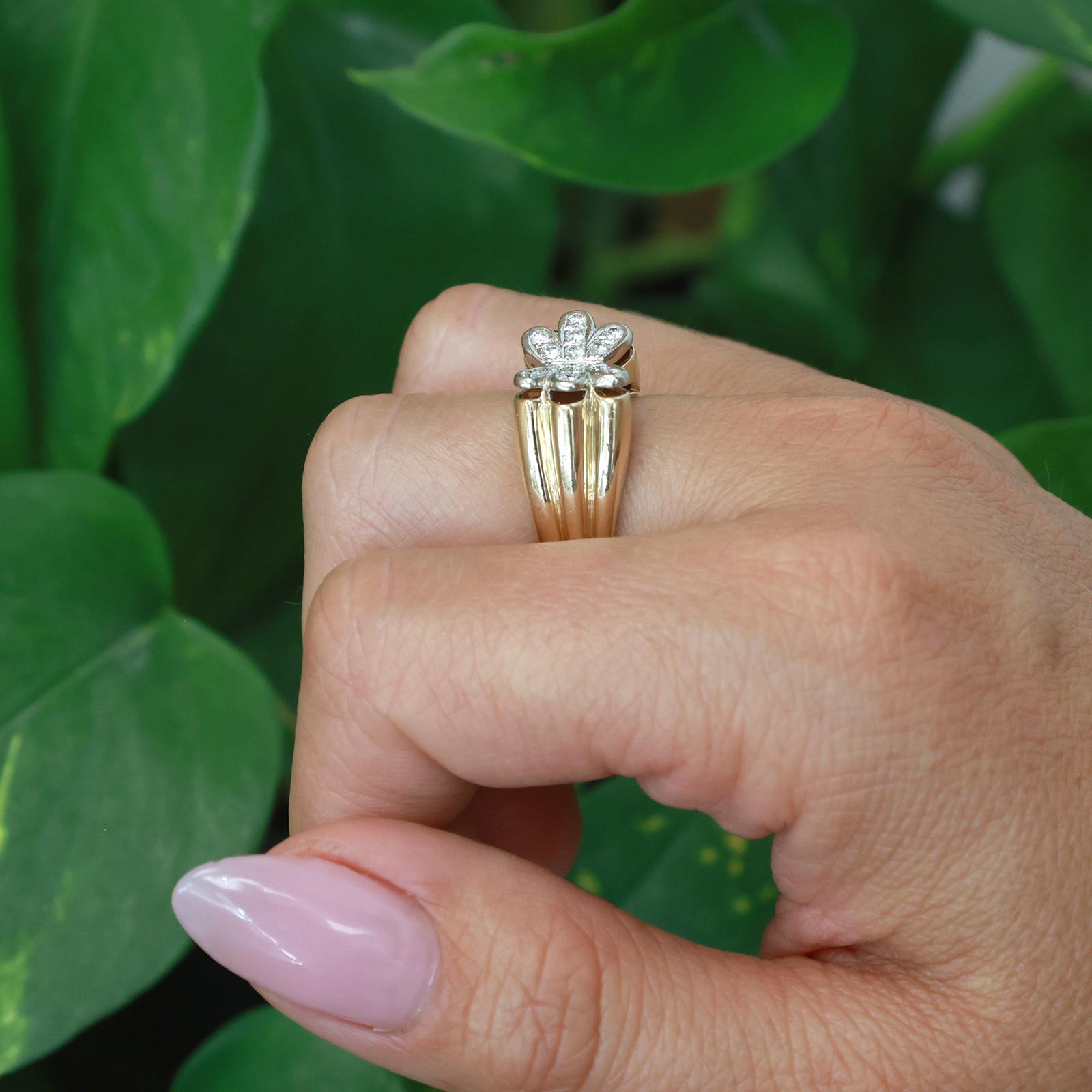 Yellow Gold 0.40CTW Diamond Flower Cluster Ring Size 7.25 Estate