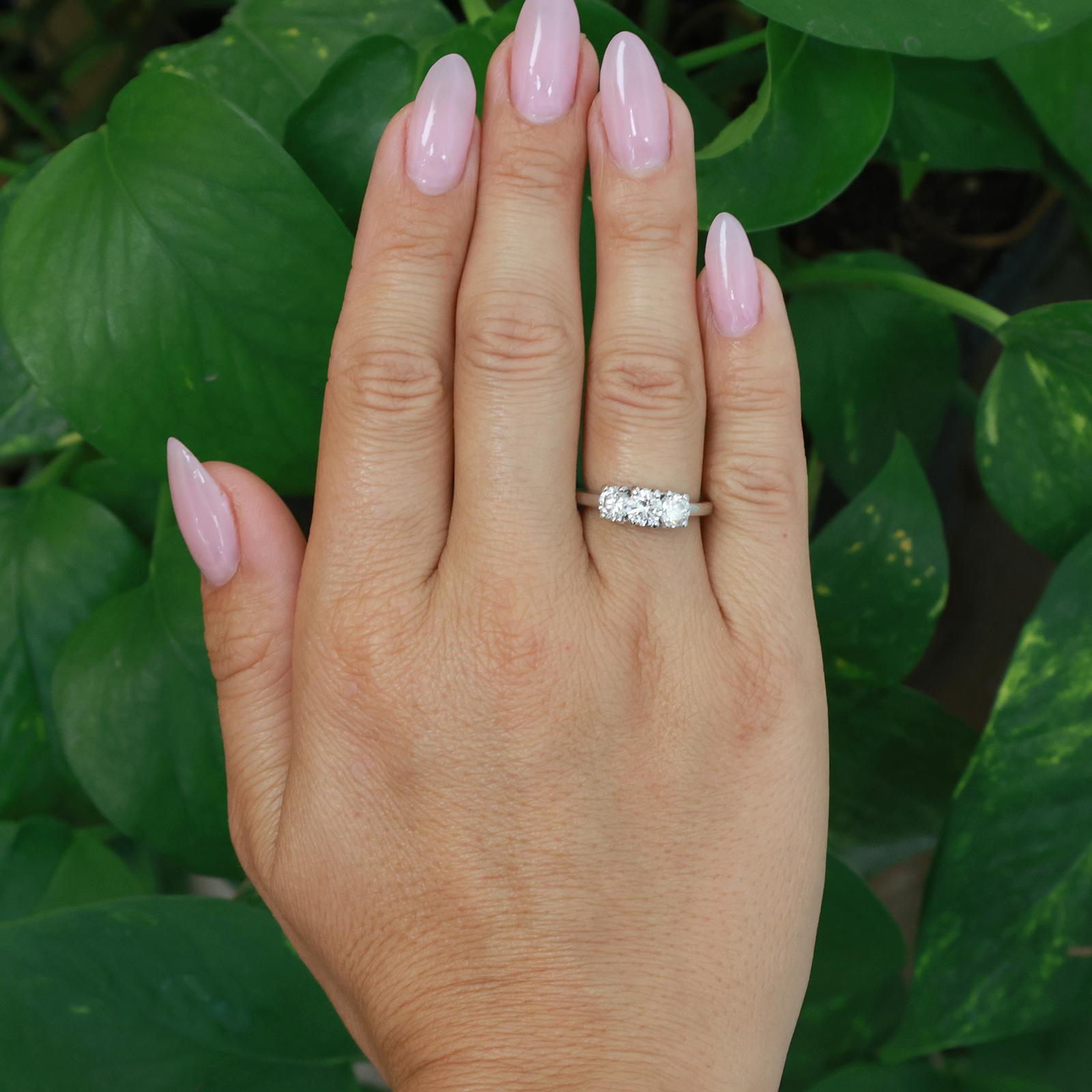 1.60CTW Natural Diamond 3 Stone Engagement Ring 14K White Gold Platinum Head