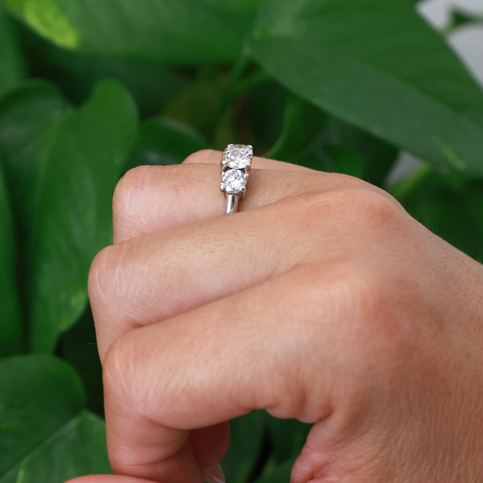 14K White Gold Round Brilliant Diamond Three Stone Ring 1.35ctw Size 6.25