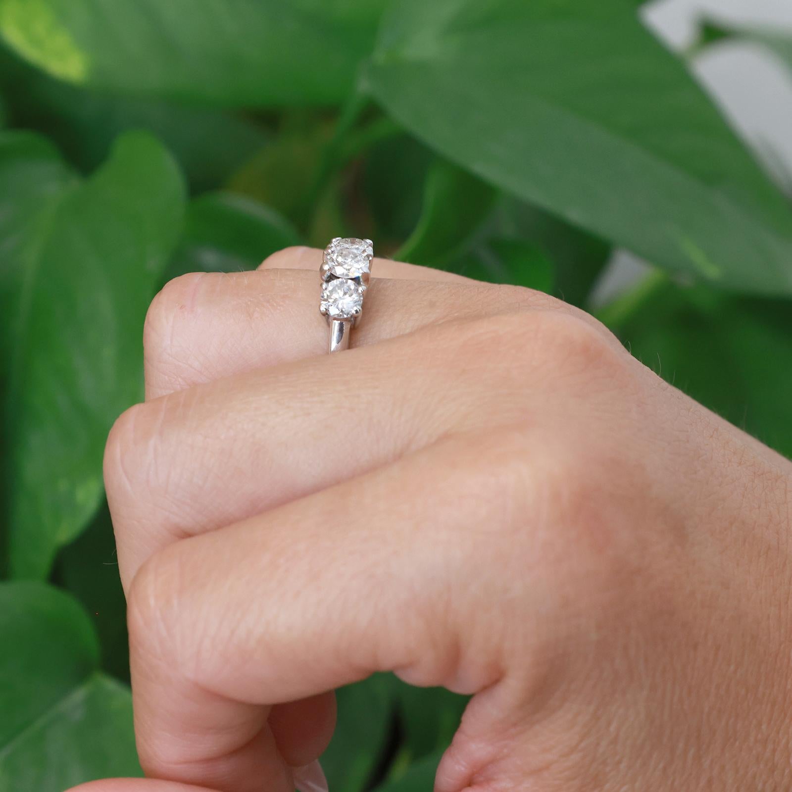 1.60CTW Natural Diamond 3 Stone Engagement Ring 14K White Gold Platinum Head