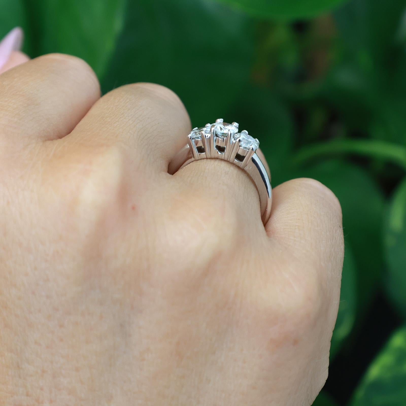 1.60CTW Natural Diamond 3 Stone Engagement Ring 14K White Gold Platinum Head