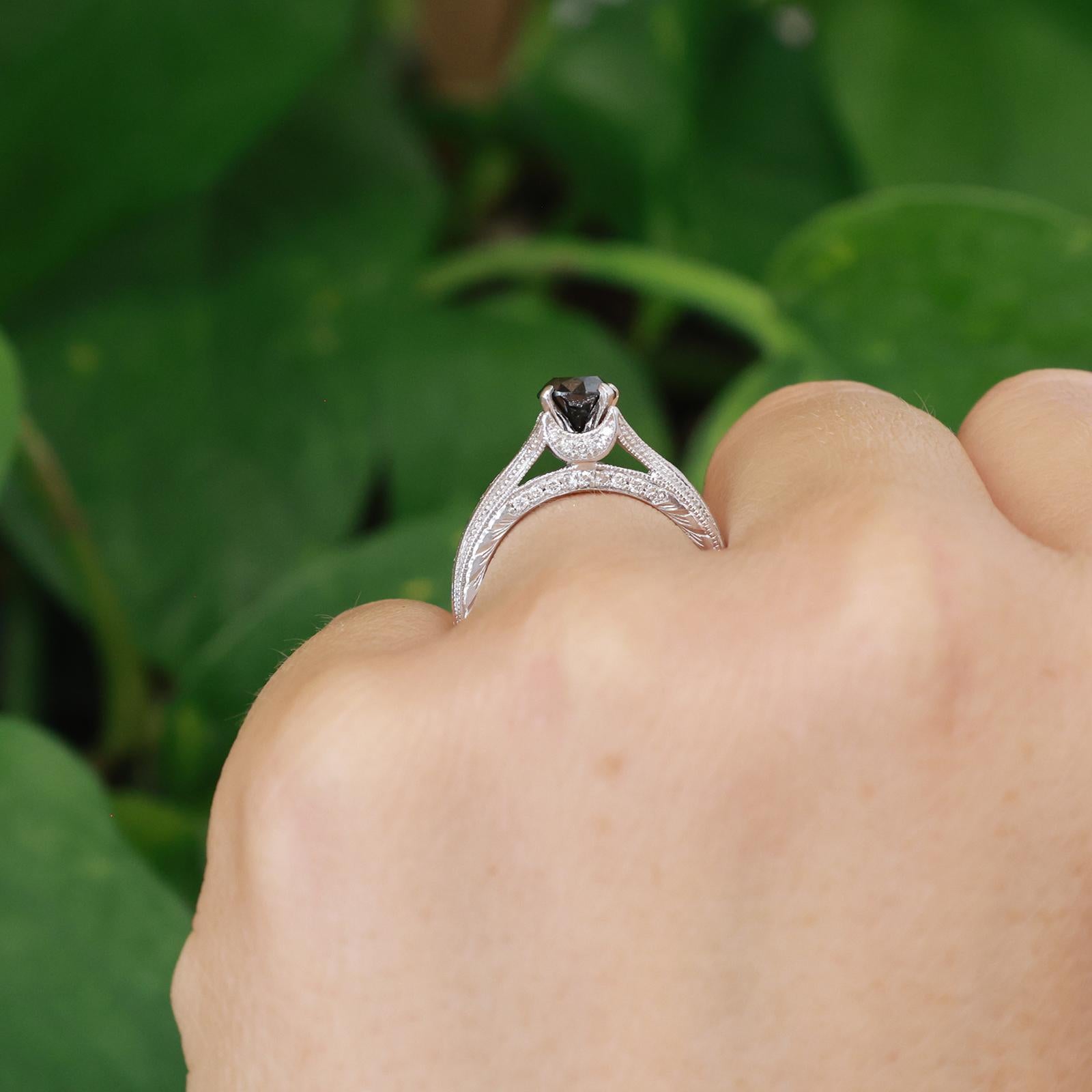 Neil Lane 14K White Gold 0.60ct Black Diamond Vintage Milgrain Engagement Ring 5