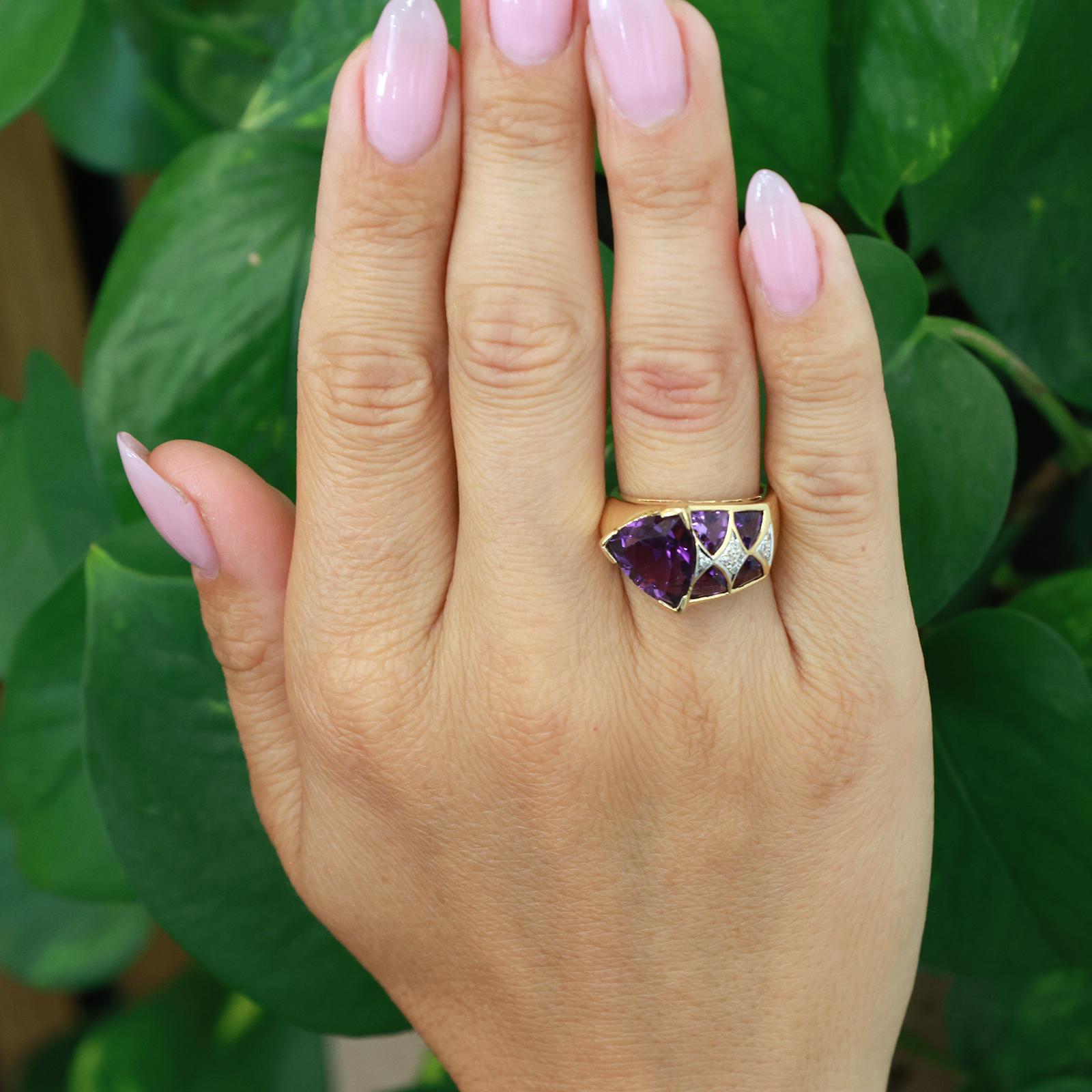 Two-Tone Gold 5.08CTW Amethyst and Diamond Geometric Estate Ring Size 5.75