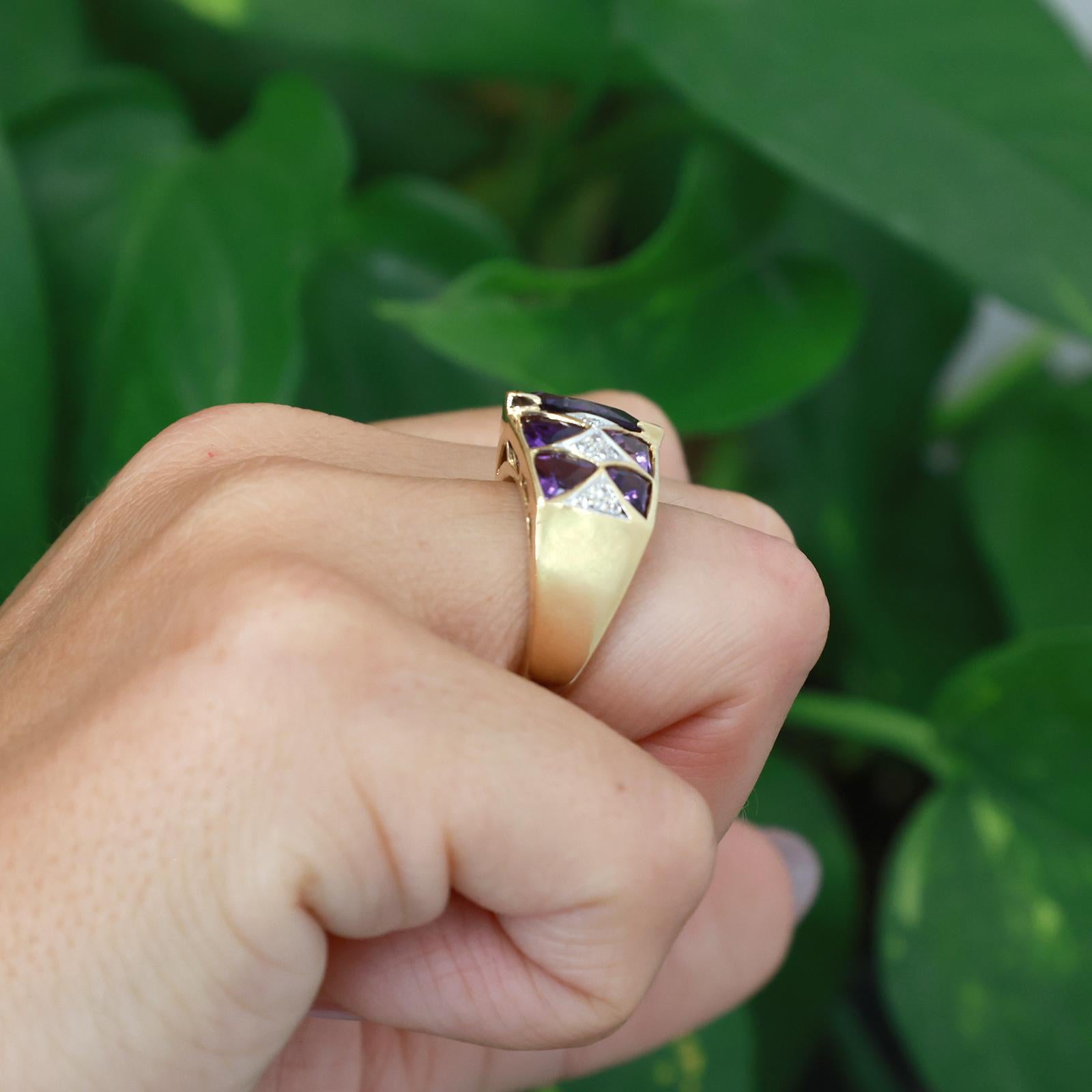 Two-Tone Gold 5.08CTW Amethyst and Diamond Geometric Estate Ring Size 5.75