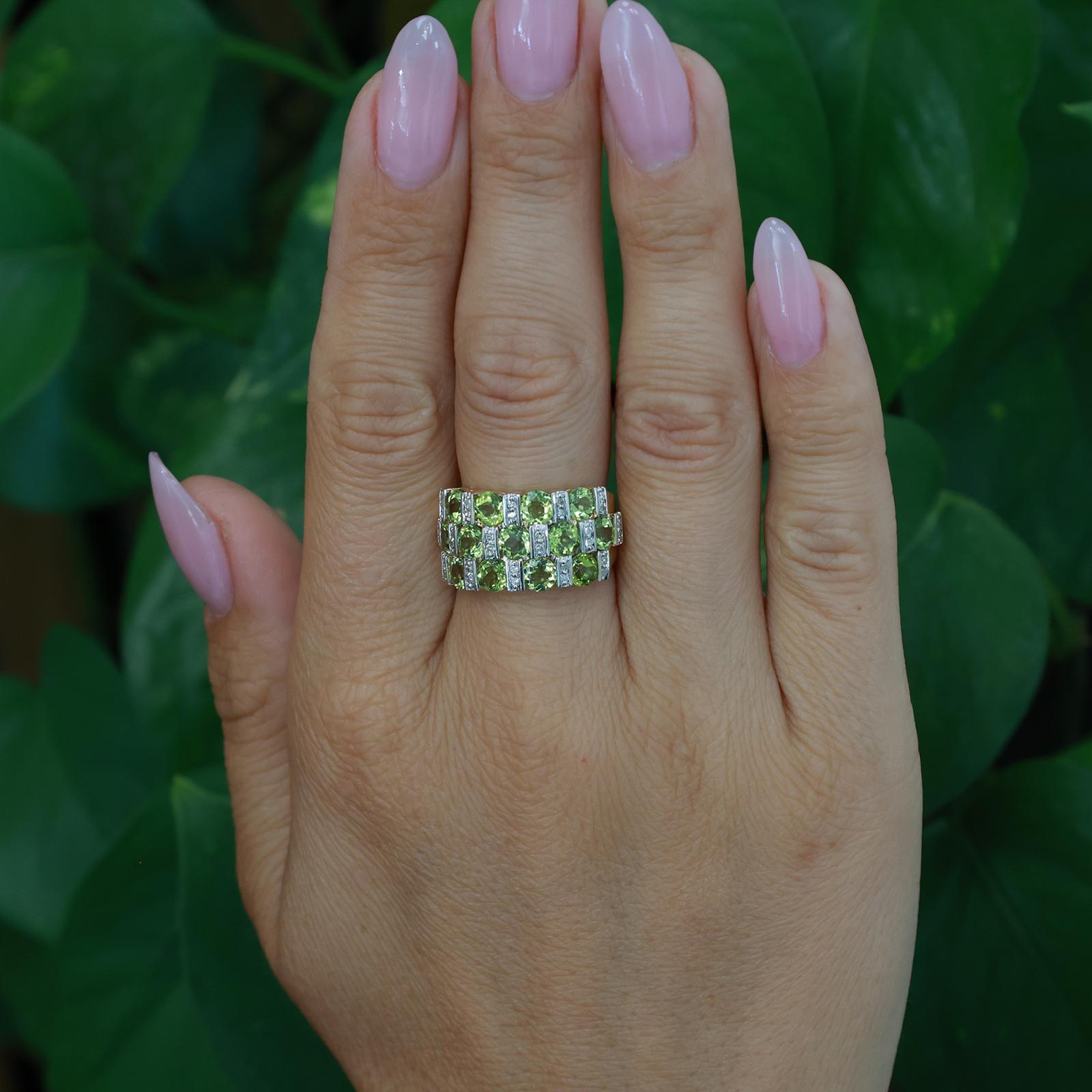 14K Two Tone Gold Peridot Diamond Wide Band Ring 3.40CTW Estate SIze 6.25