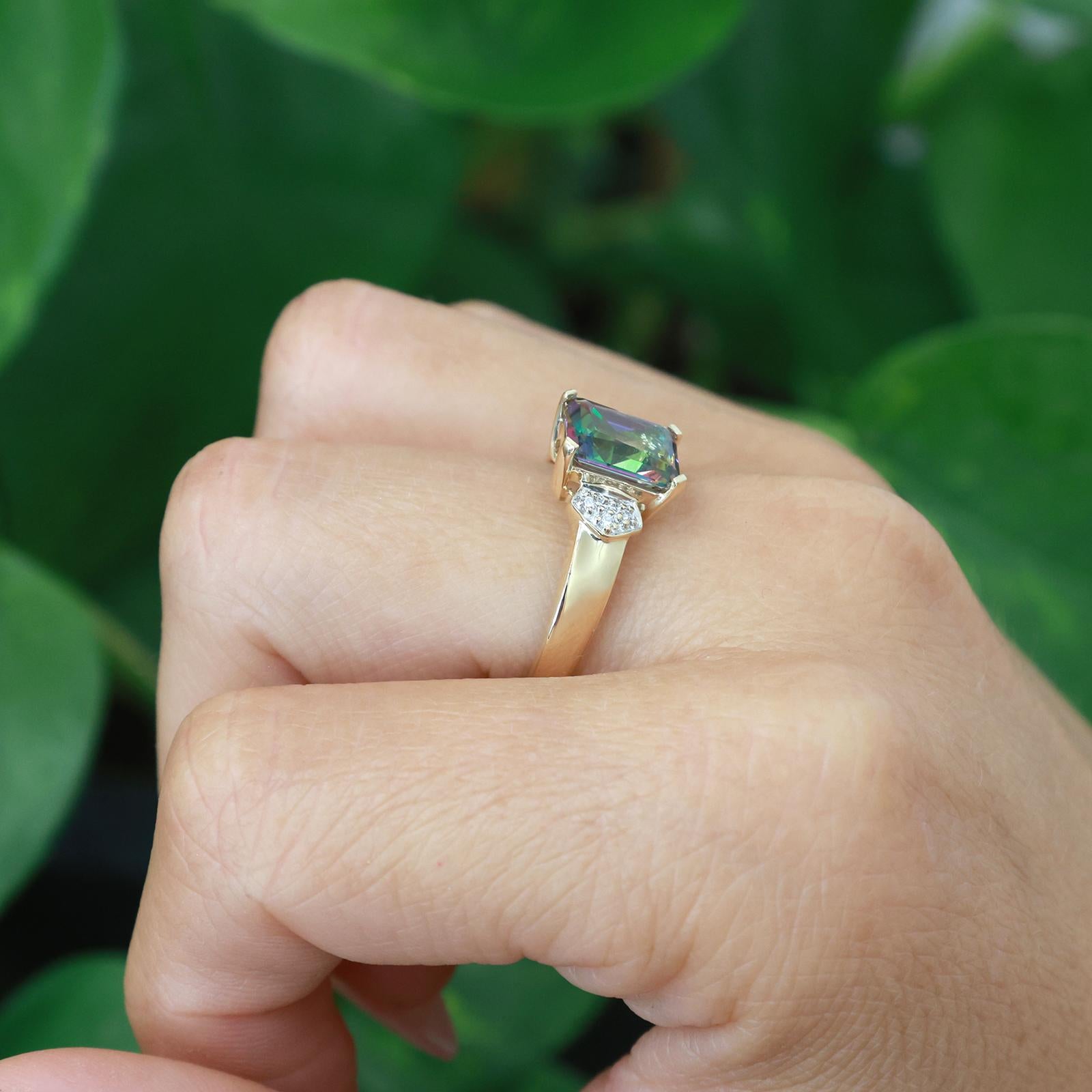14K Two-Tone Gold 3.00CT Mystic Topaz Diamond Ring Size 9.25