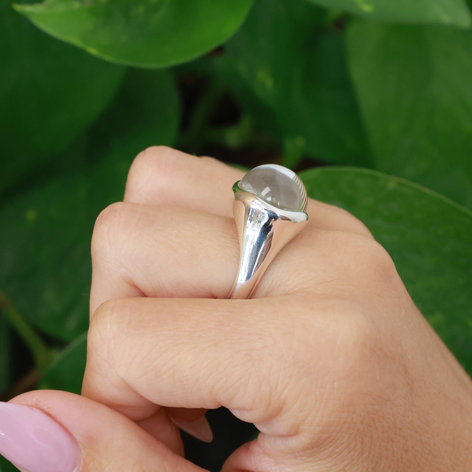 Tiffany & Co. Elsa Peretti Sterling Silver Rock Crystal Cabochon Ring SIze 8.25