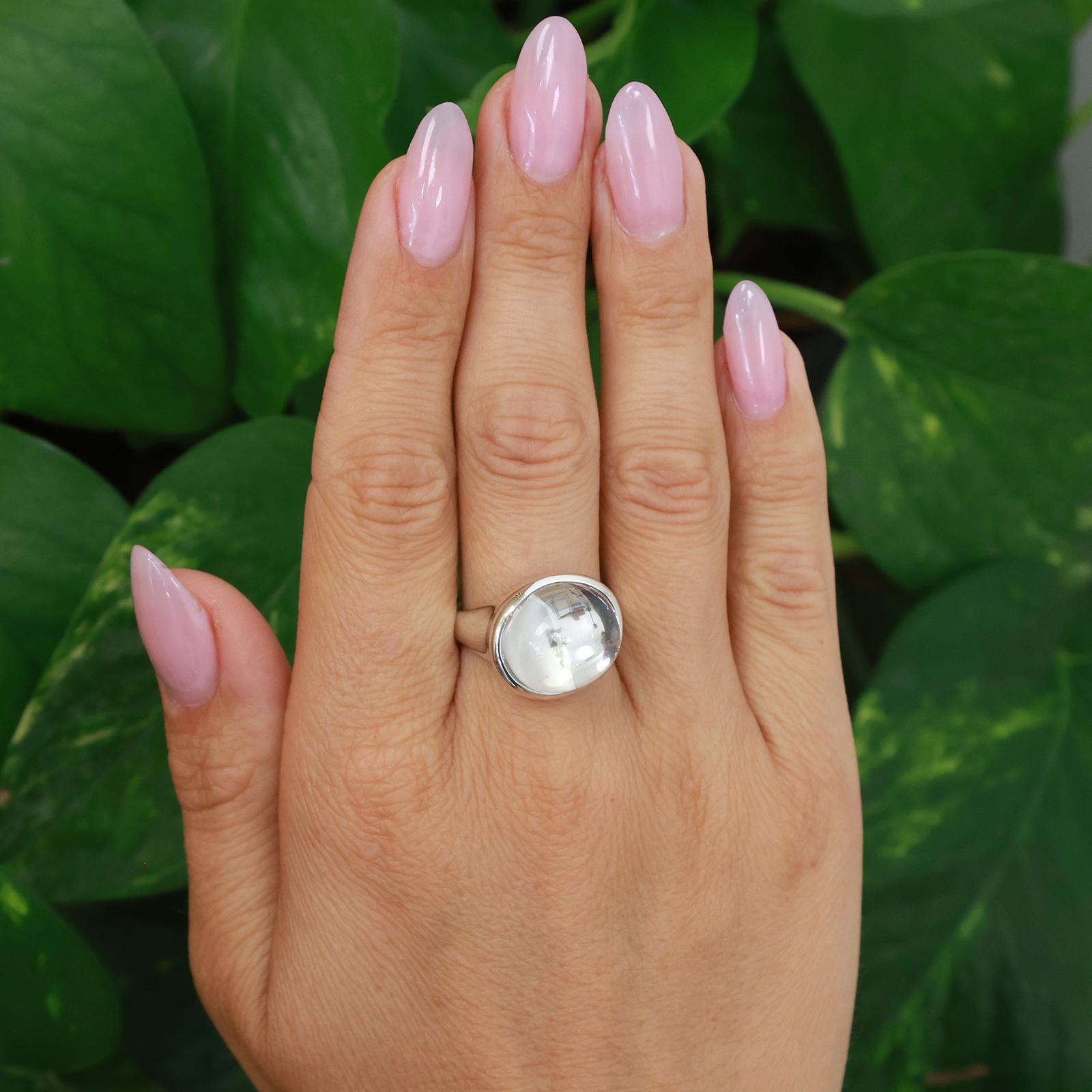 Tiffany & Co. Elsa Peretti Sterling Silver Rock Crystal Cabochon Ring SIze 8.25