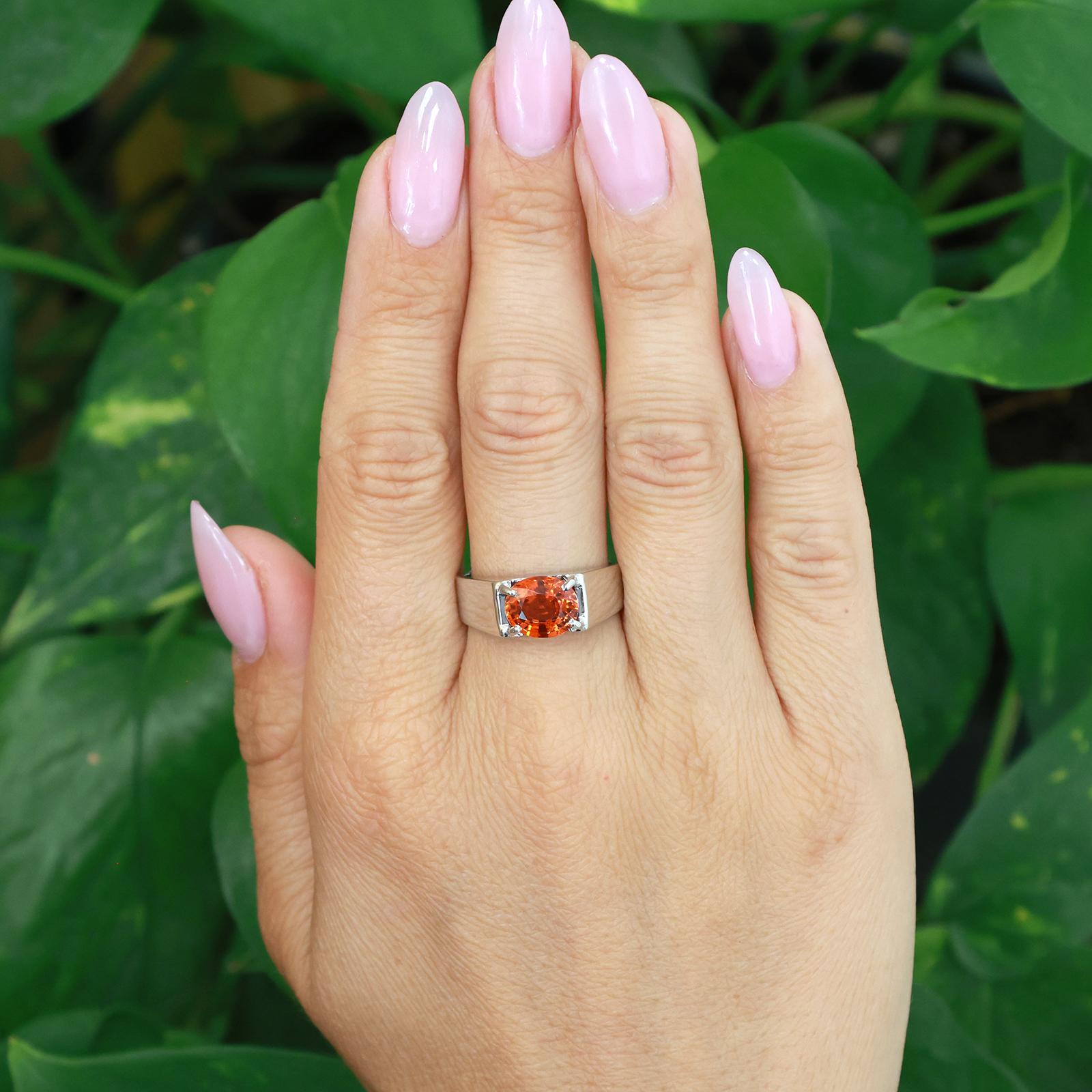 14K White Gold 2.55CT Spessartite Garnet Signet Ring Estate Size 8.75