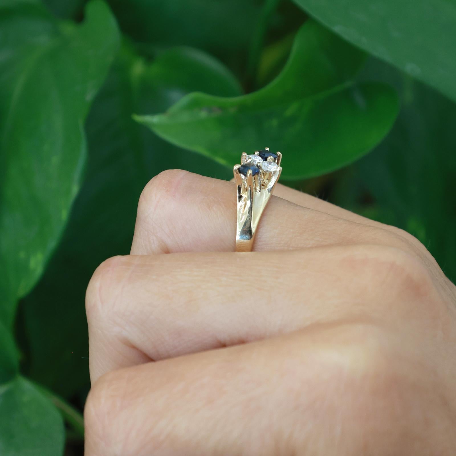 Blue Sapphire Diamond Bypass Ring Estate 0.75CTW Size 5.5