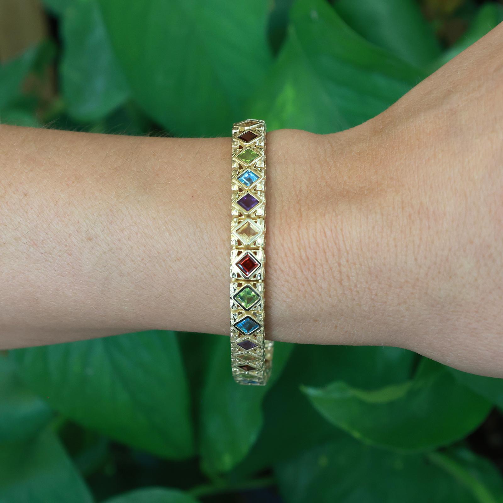 Multi Gem Tennis Bracelet 4.63CTW Amethyst Garnet Citrine Topaz Peridot 6.75"