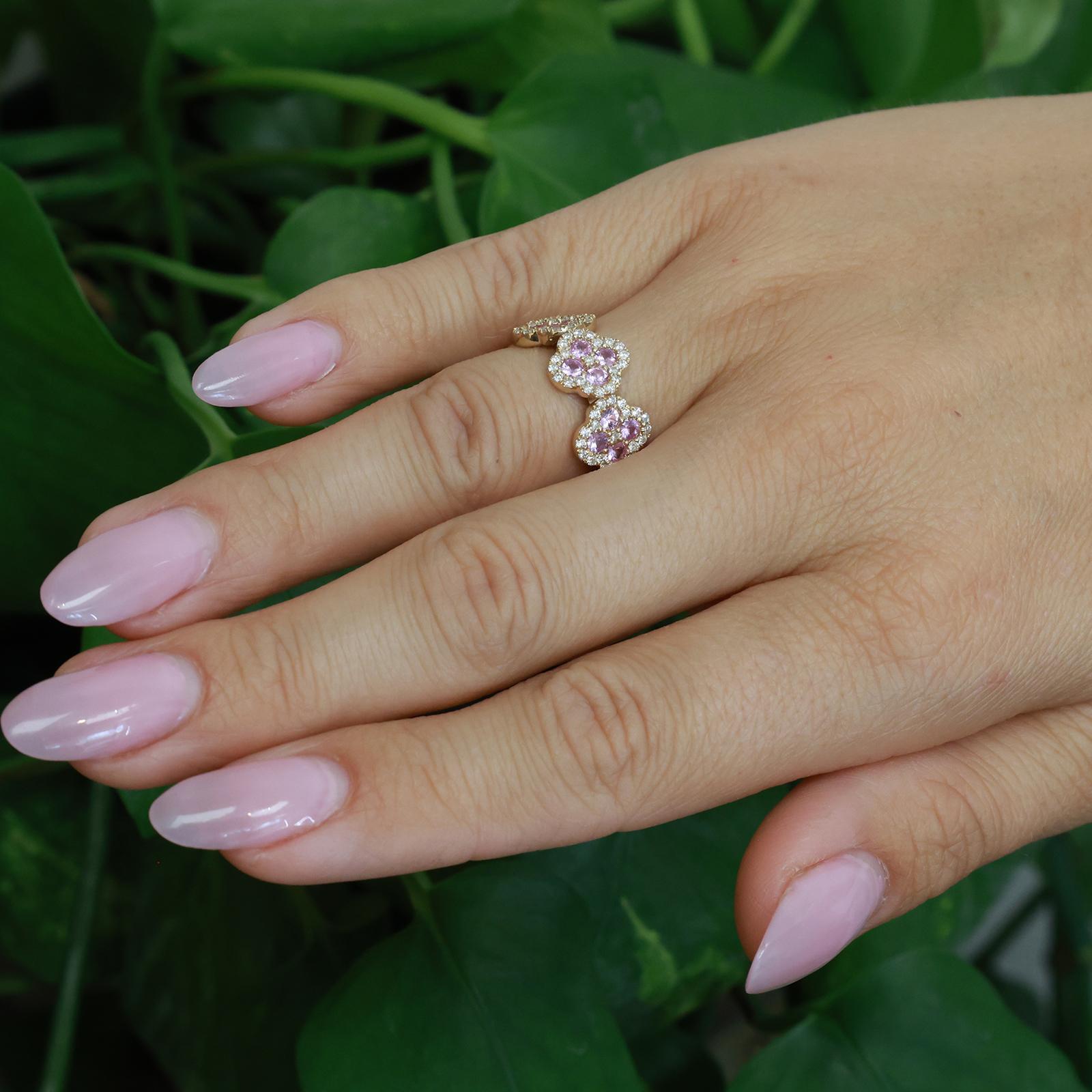 14K Yellow Gold 3.34ctw Pink Sapphire Diamond Floral Full Eternity Band Ring Sz5