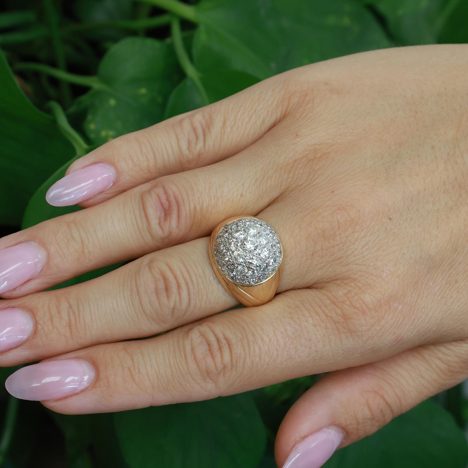 18K Yellow Gold Platinum 3.00ctw Diamond Cluster Dome Cocktail Ring Size 8.25