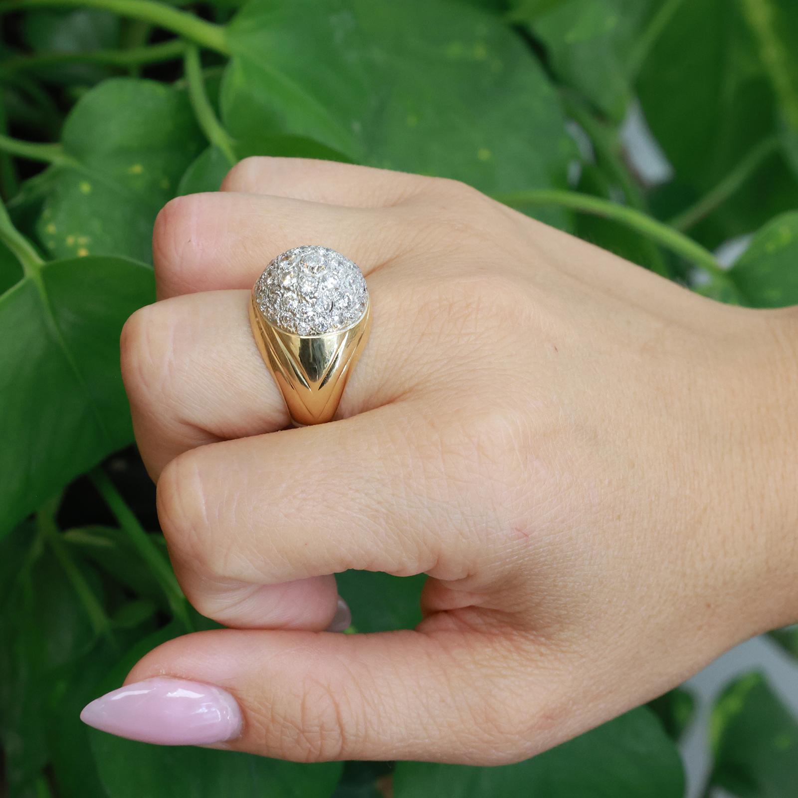 18K Yellow Gold Platinum 3.00ctw Diamond Cluster Dome Cocktail Ring Size 8.25