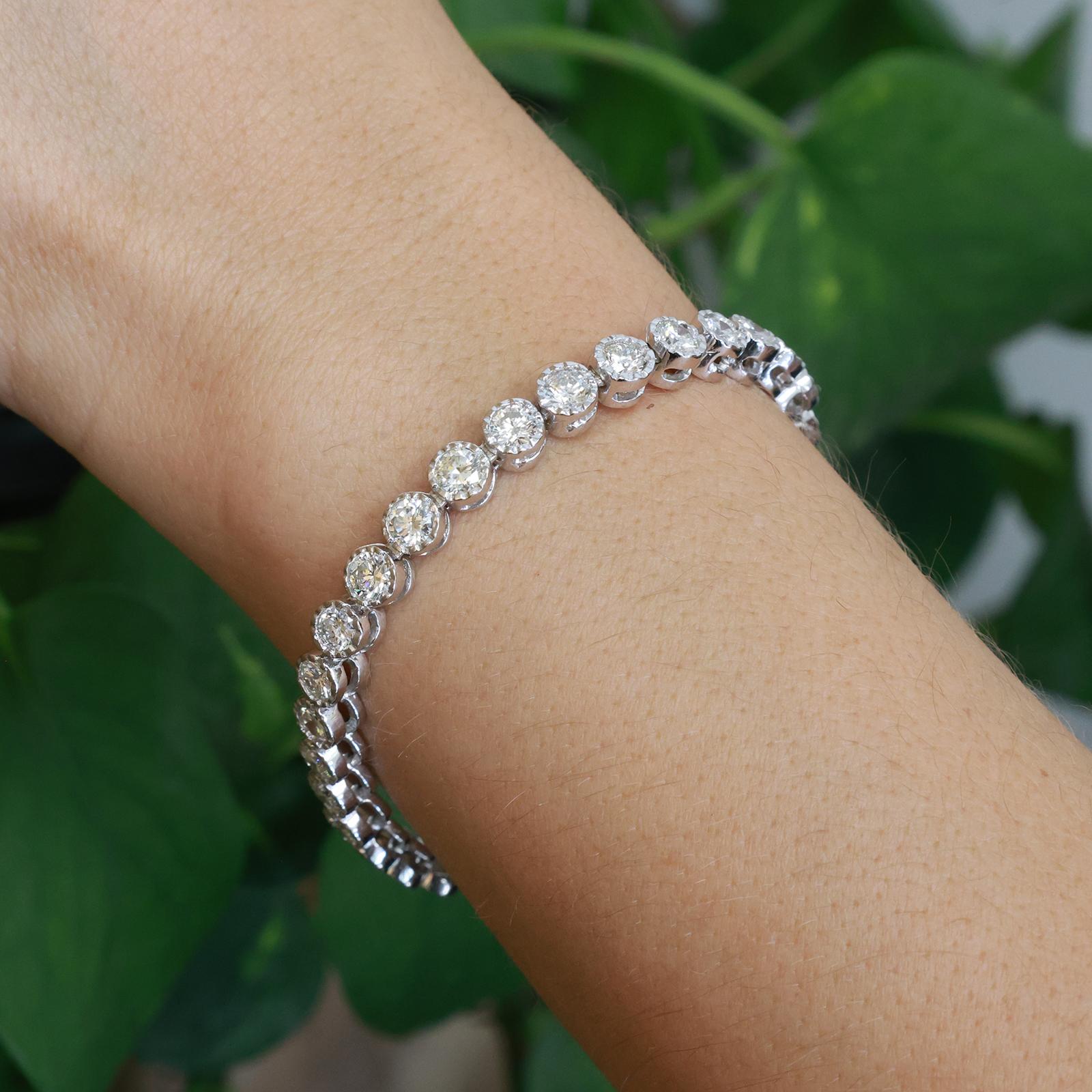 White Gold 6.50ctw Bezel Set Diamond Tennis Bracelet 7"