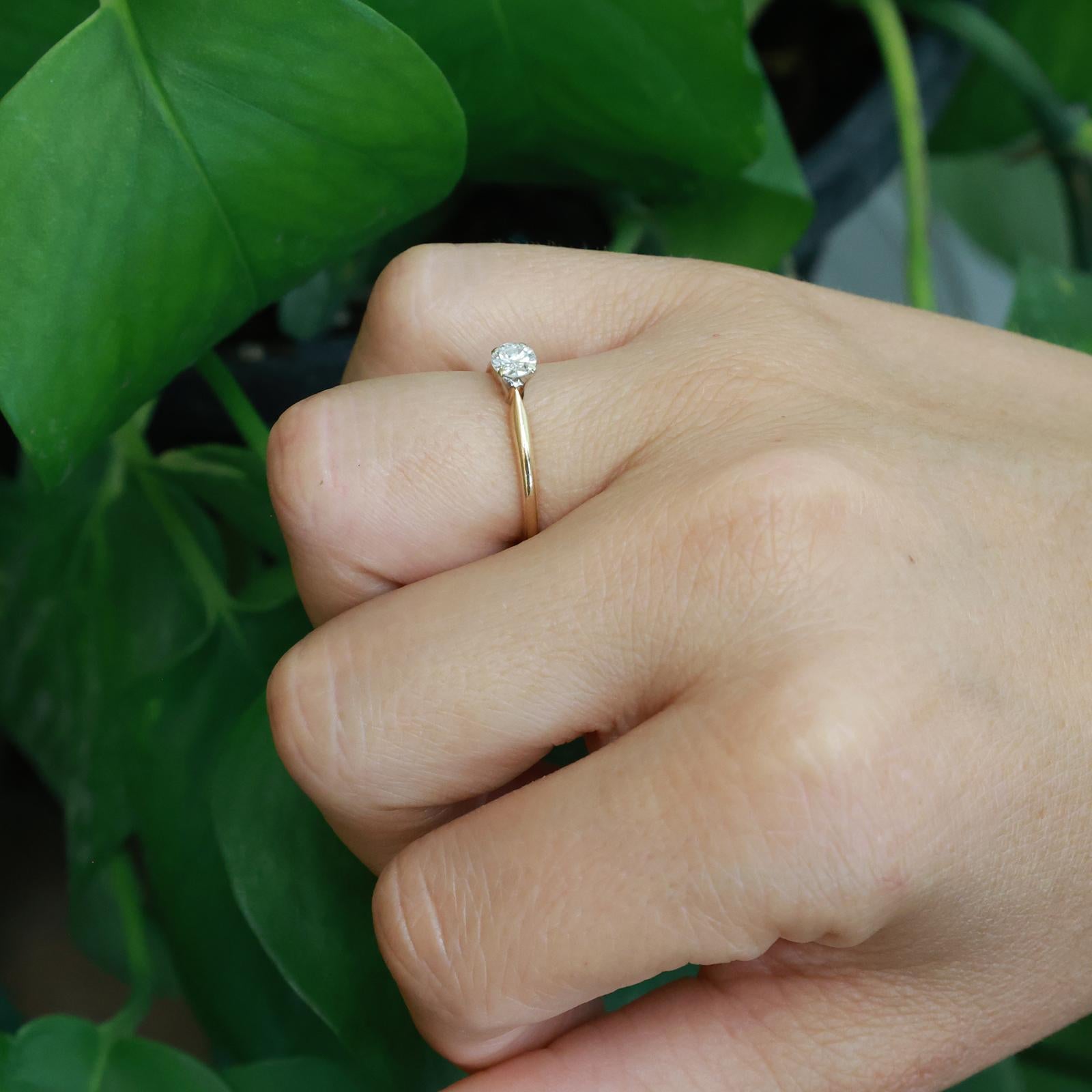 14K Yellow Gold Platinum 0.50CT Oval Diamond Solitaire Engagement Ring Sz 8.25