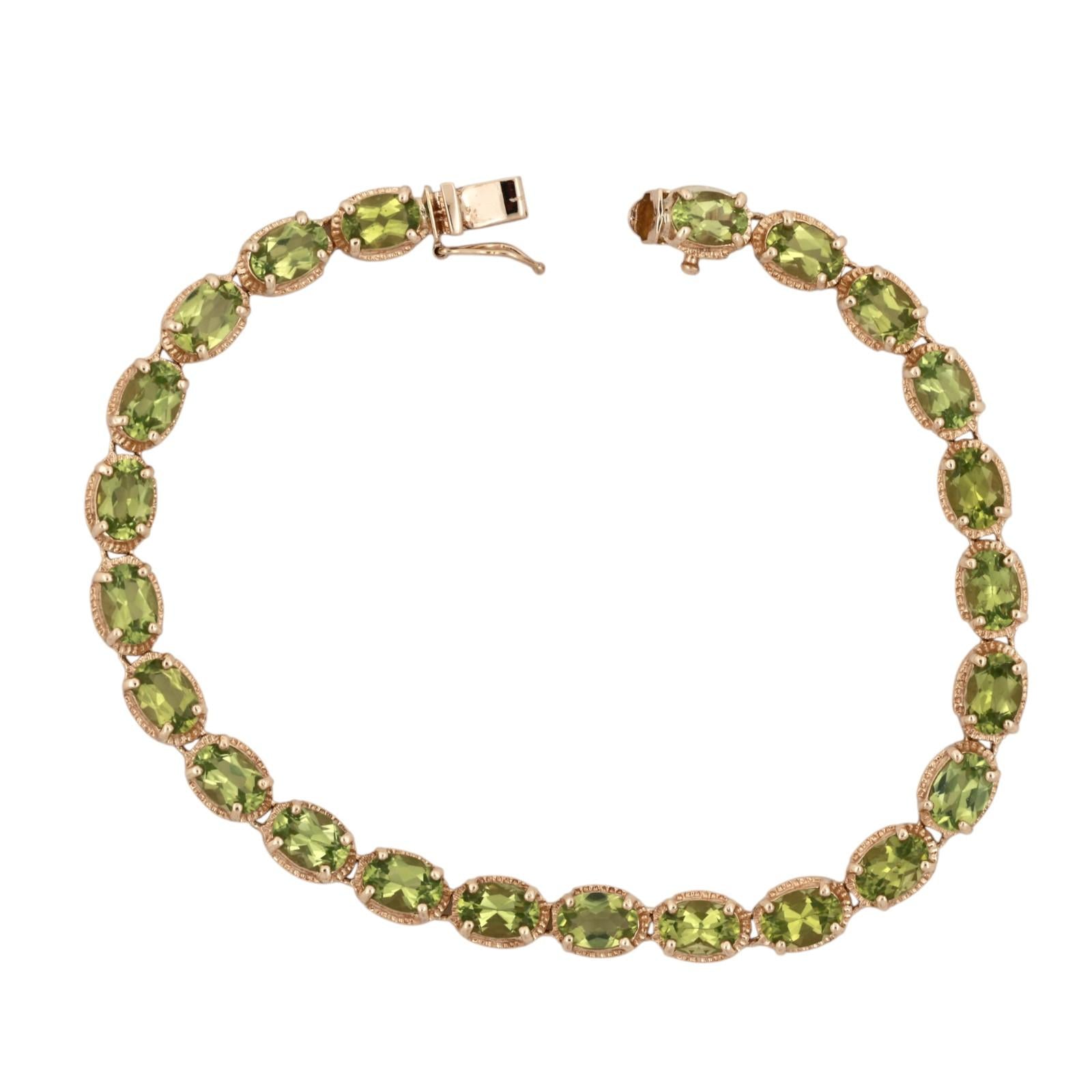 14K Yellow Gold Peridot Tennis Bracelet 11.50CTW Oval Peridot Estate 7"
