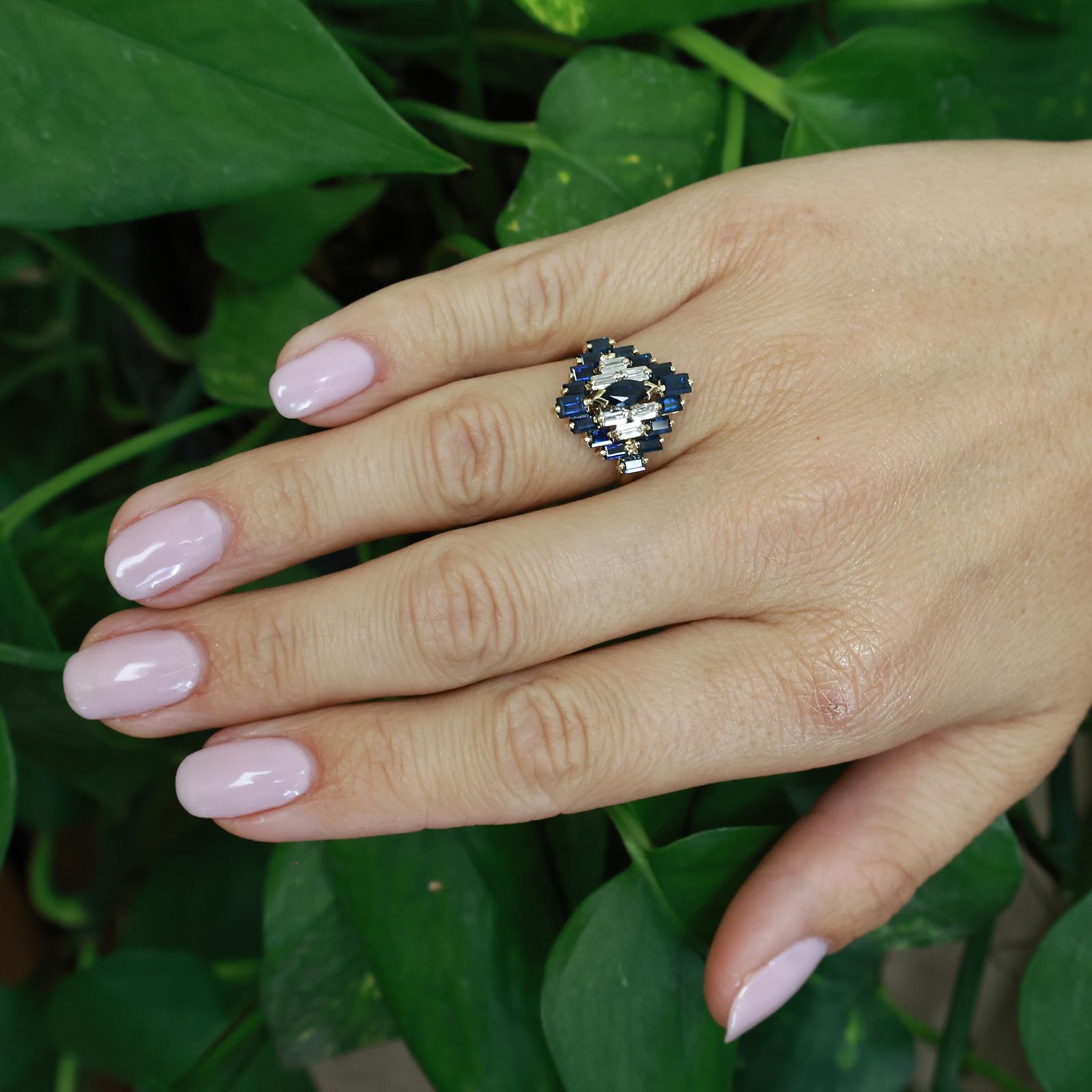 Natural Sapphire Diamond Cluster Ring 2.22CTW 14K Yellow Gold Estate Size 7.5