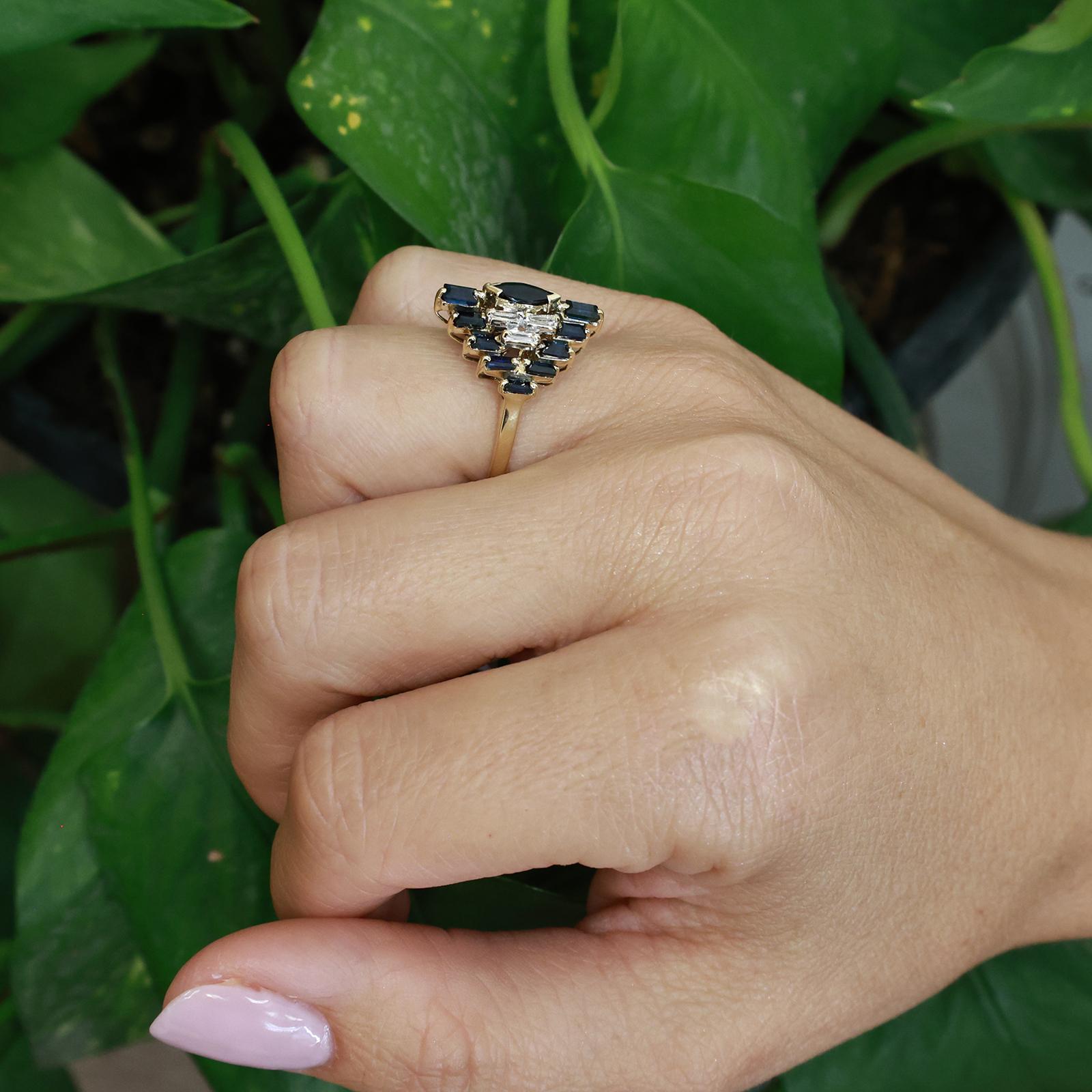 Natural Sapphire Diamond Cluster Ring 2.22CTW 14K Yellow Gold Estate Size 7.5