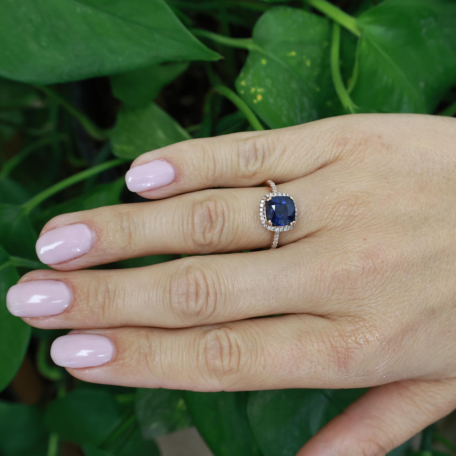 EFFY Sapphire Diamond Halo Ring 14K Rose Gold 2.75CTW Estate Size 7