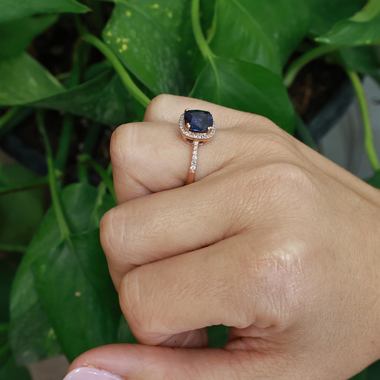 EFFY Sapphire Diamond Halo Ring 14K Rose Gold 2.75CTW Estate Size 7