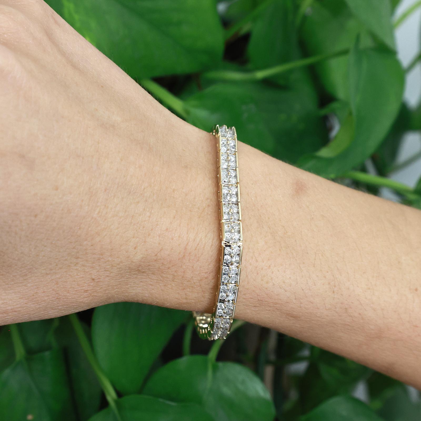 14K Two Tone Gold 5.00CTW Diamond Tennis Bracelet Two Rows Diamonds 7"