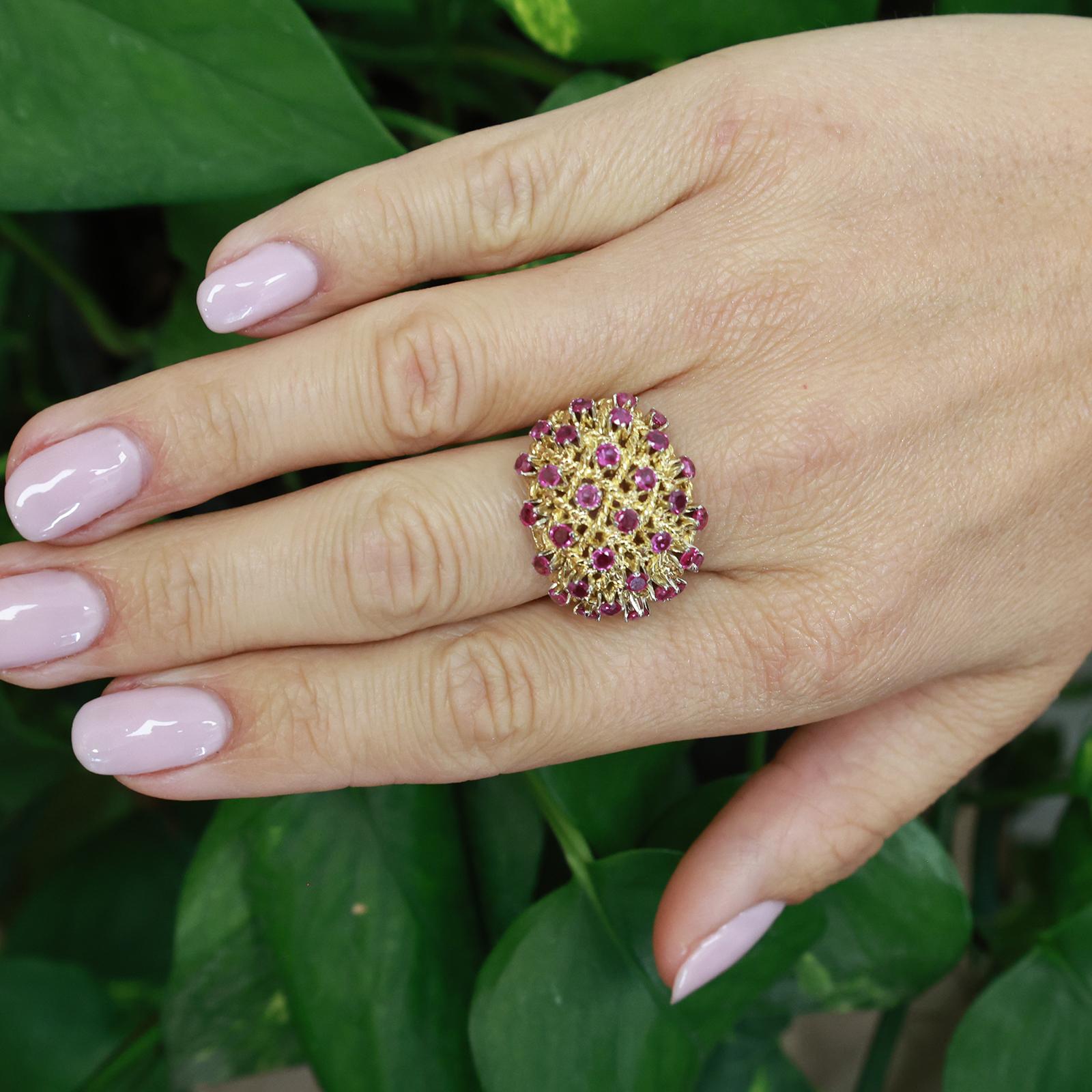 Pink Sapphire Bombe Cocktail Ring Yellow Gold 2.48CT Estate Vintage Size 8.25