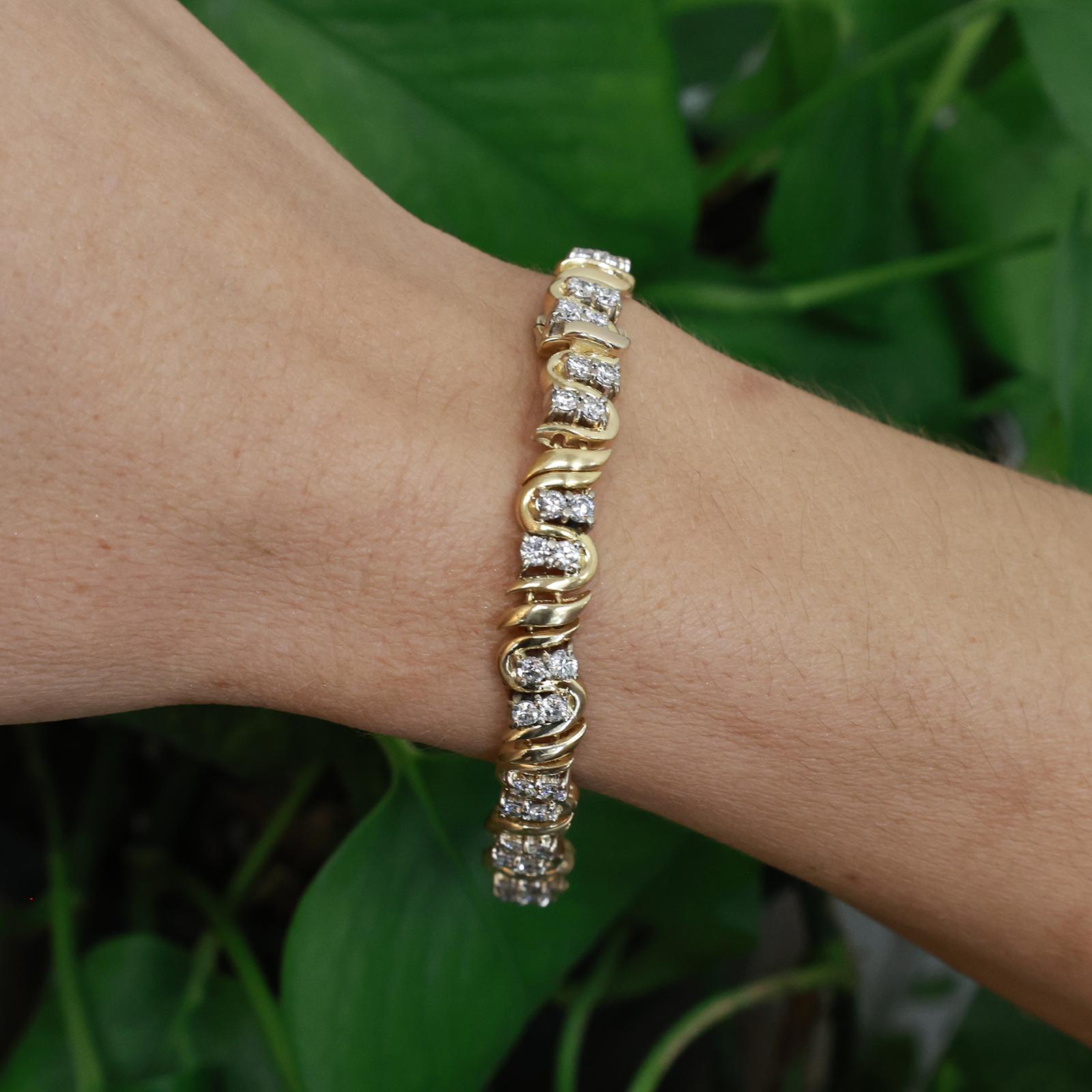18K Two Tone Gold 5.00CTW Natural Diamond Bracelet 7.5" Estate Italy