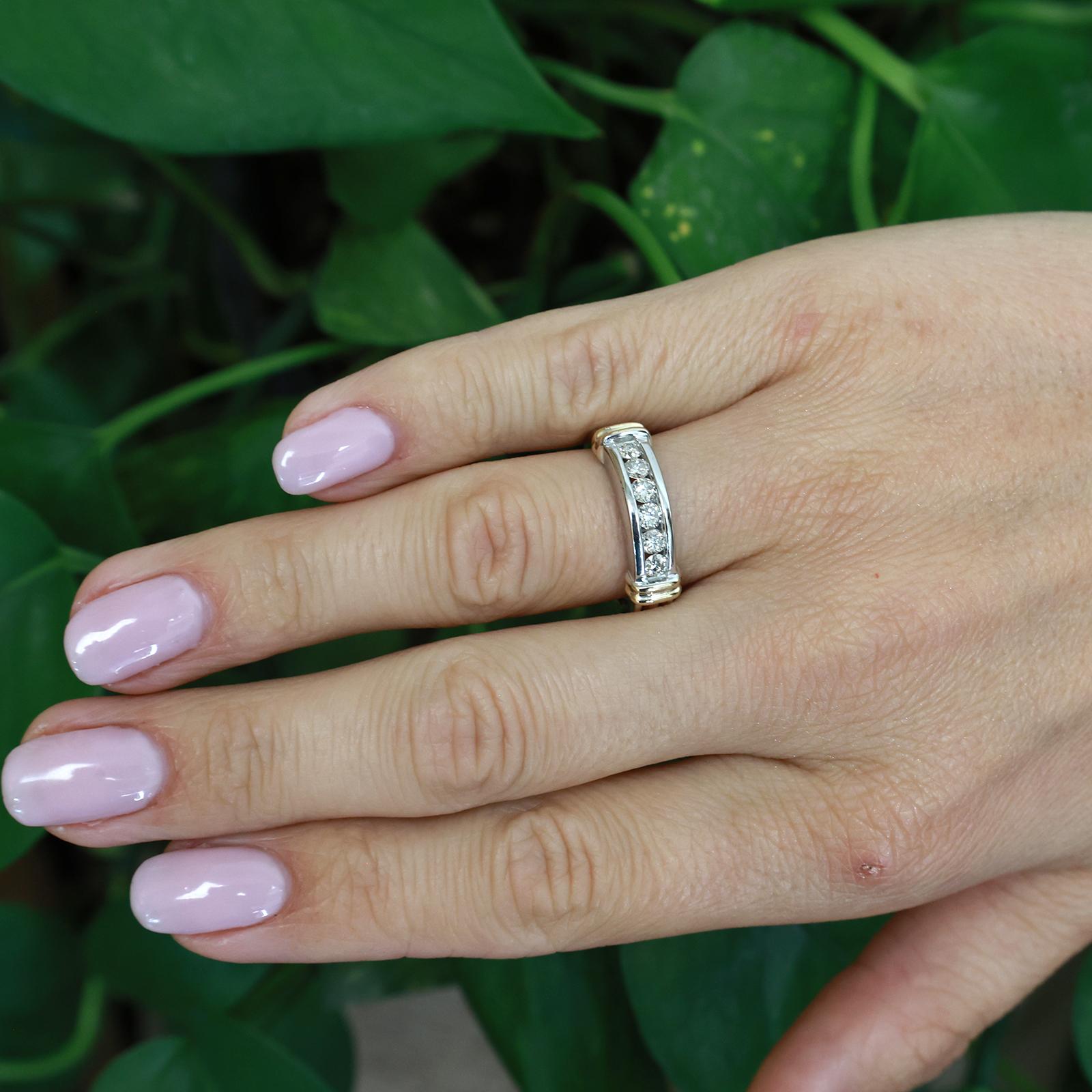 14K Two Tone Gold 0.60CTW Channel Set Diamond Band Ring Size 7.25 Unisex