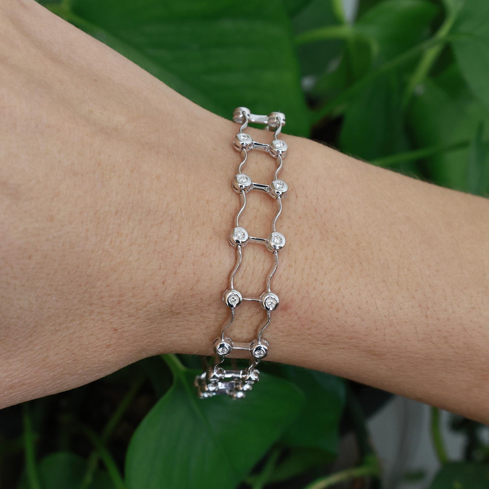 18K White Gold Italy 0.75CTW Natural Diamond Link Bracelet 7.25" Estate