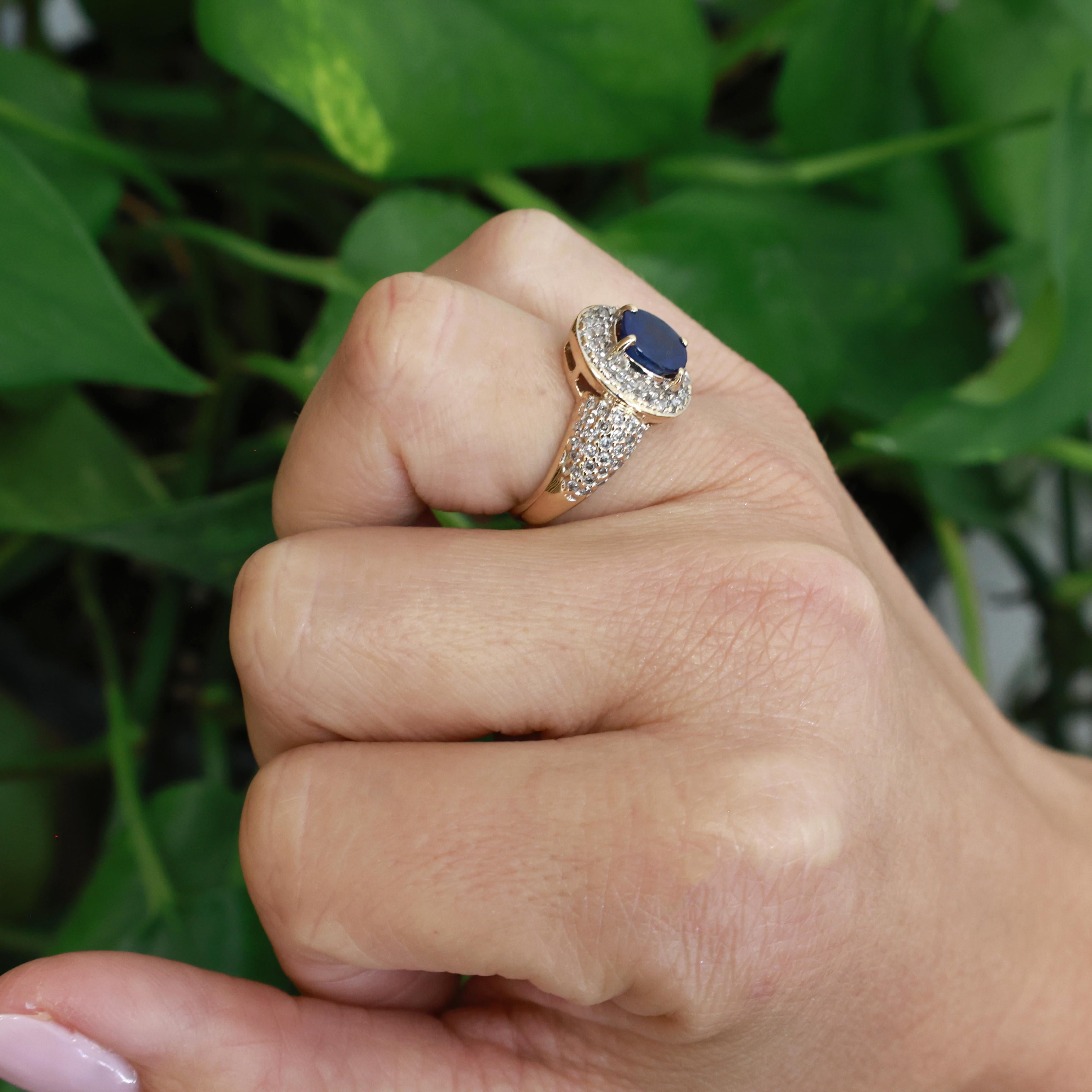 2.00CTW Natural Sapphire Diamond Halo Ring 14K Yellow Gold Estate Size 6