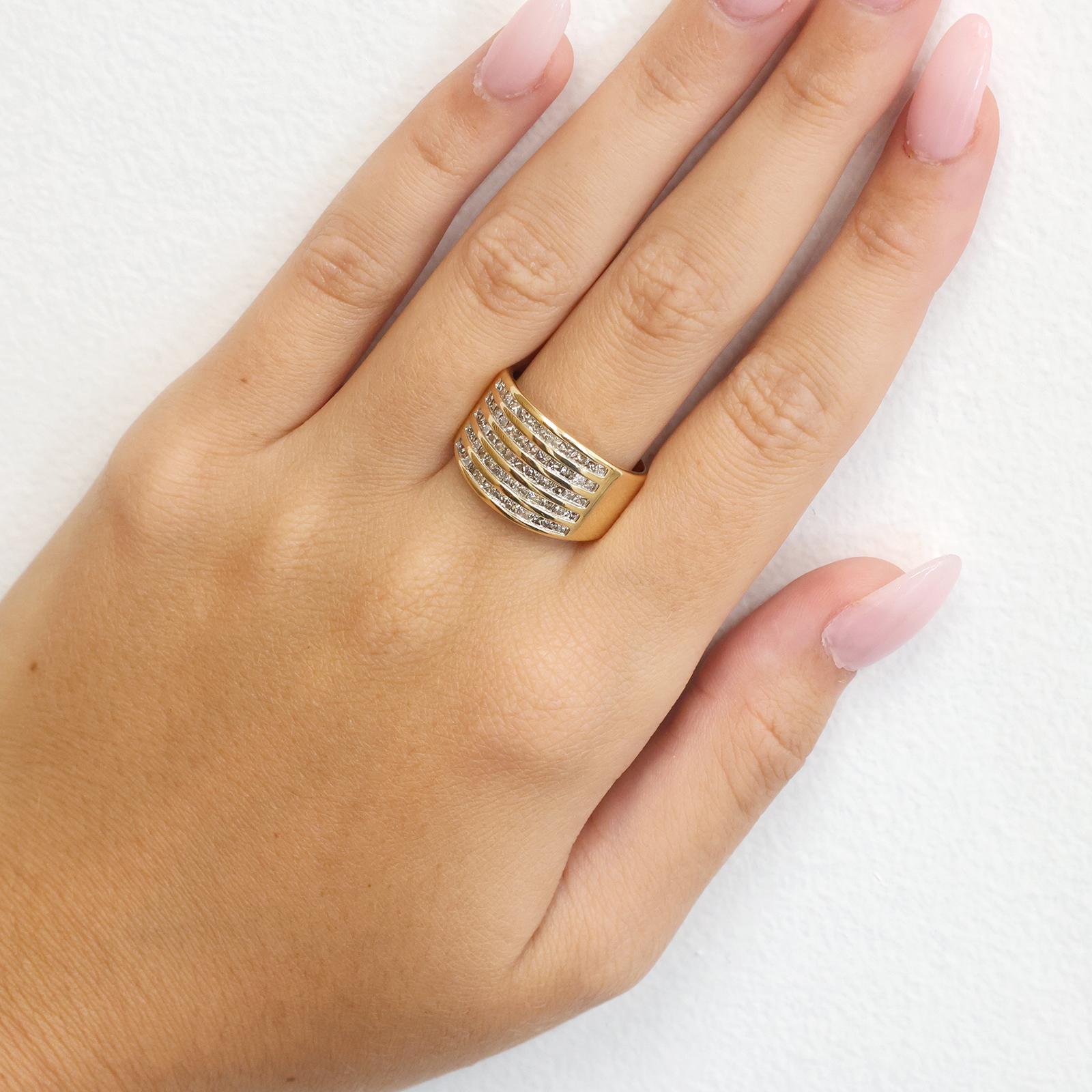 14K Yellow Gold 1.25CTW Princess Diamond 5 Row Band Ring Size 7.5