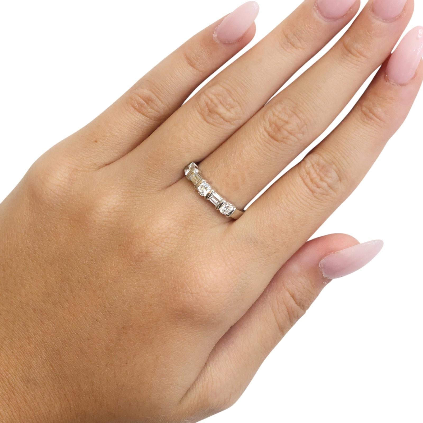 Platinum 0.70CTW Round & Baguette Diamond 5 Stone Band Ring Size 7