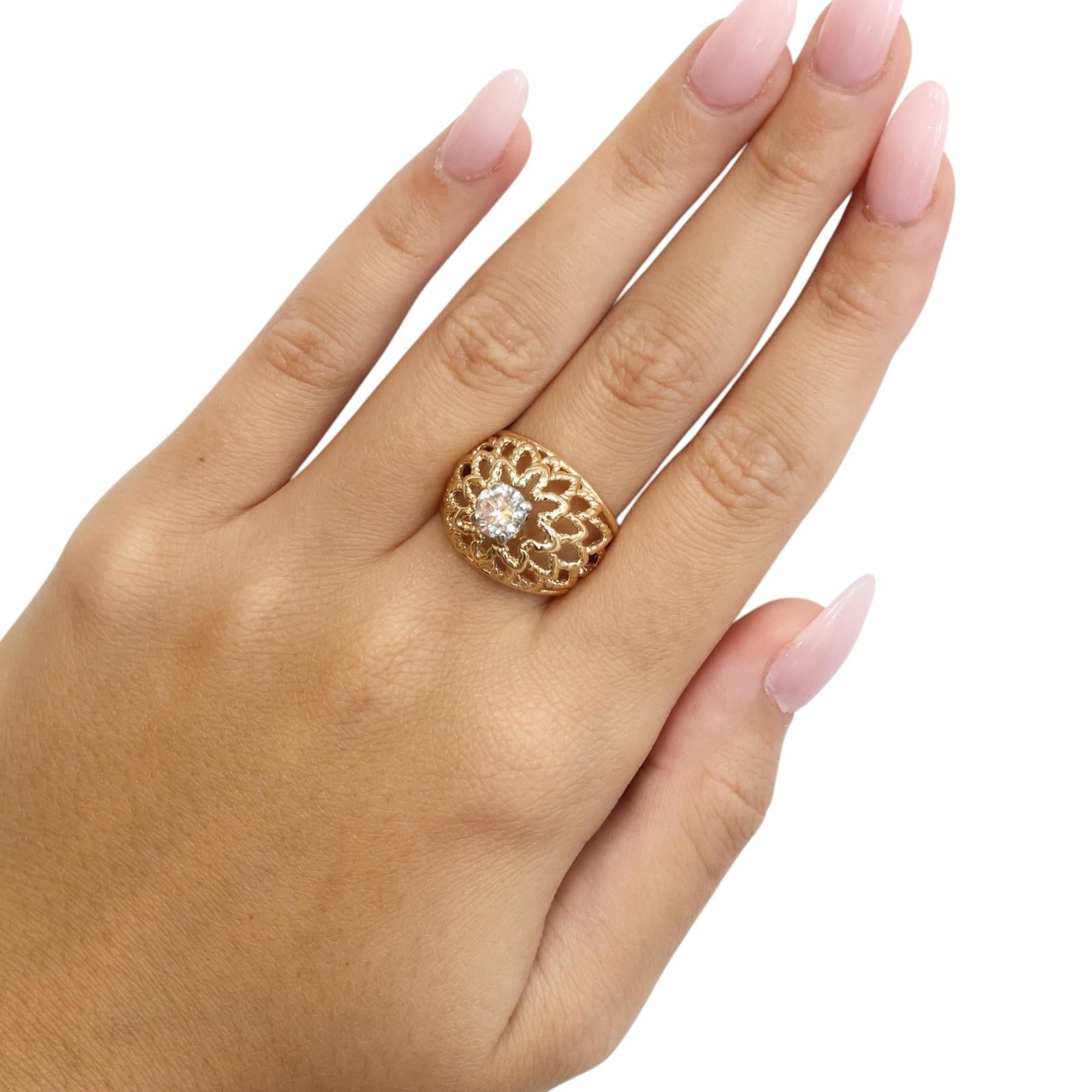 Two-Tone Gold 0.80CT Solitaire Round Diamond Filigree Cocktail Ring Size 5.75