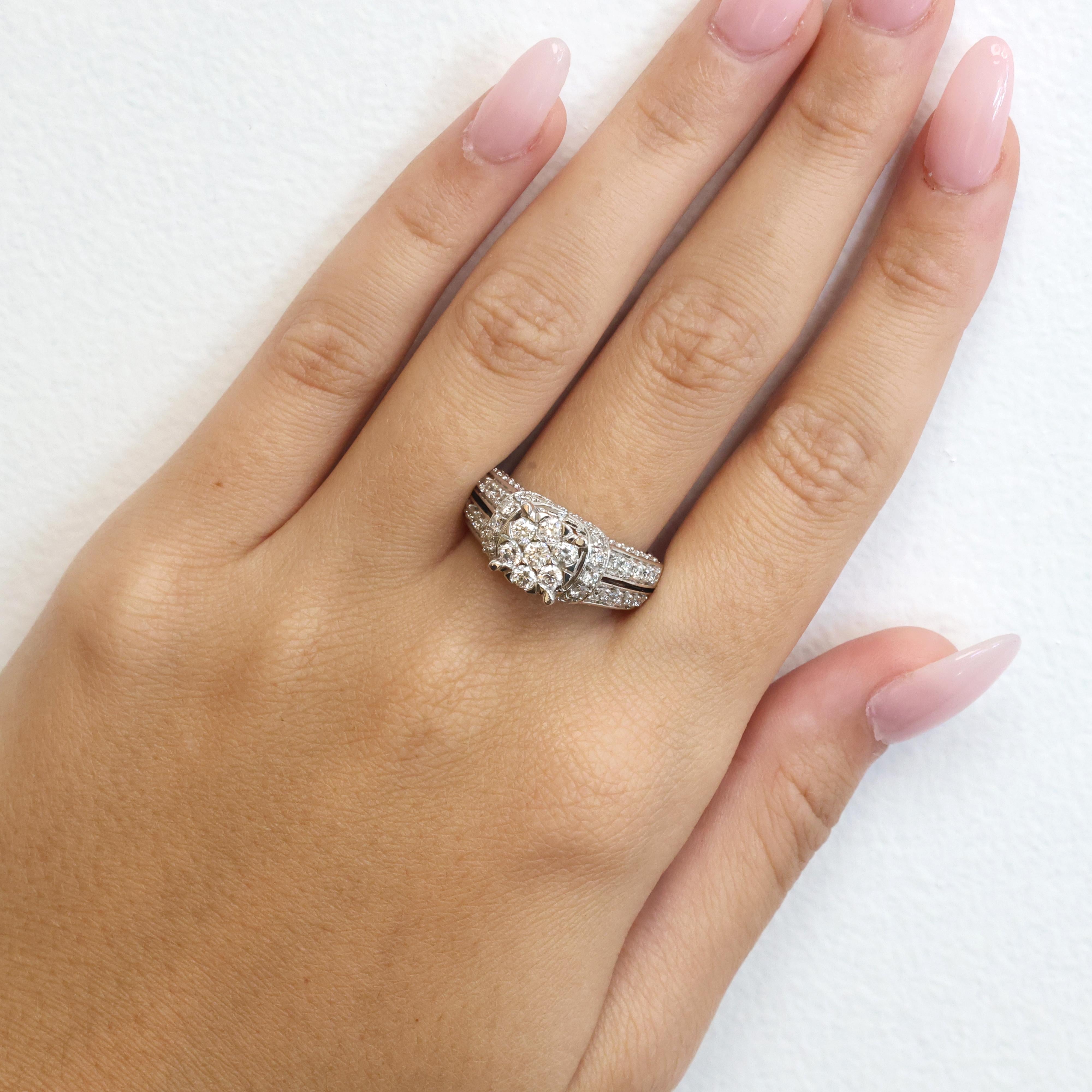 14K White Gold 2.20CTW Round Diamond Cluster Halo Floral Ring Size 6.5